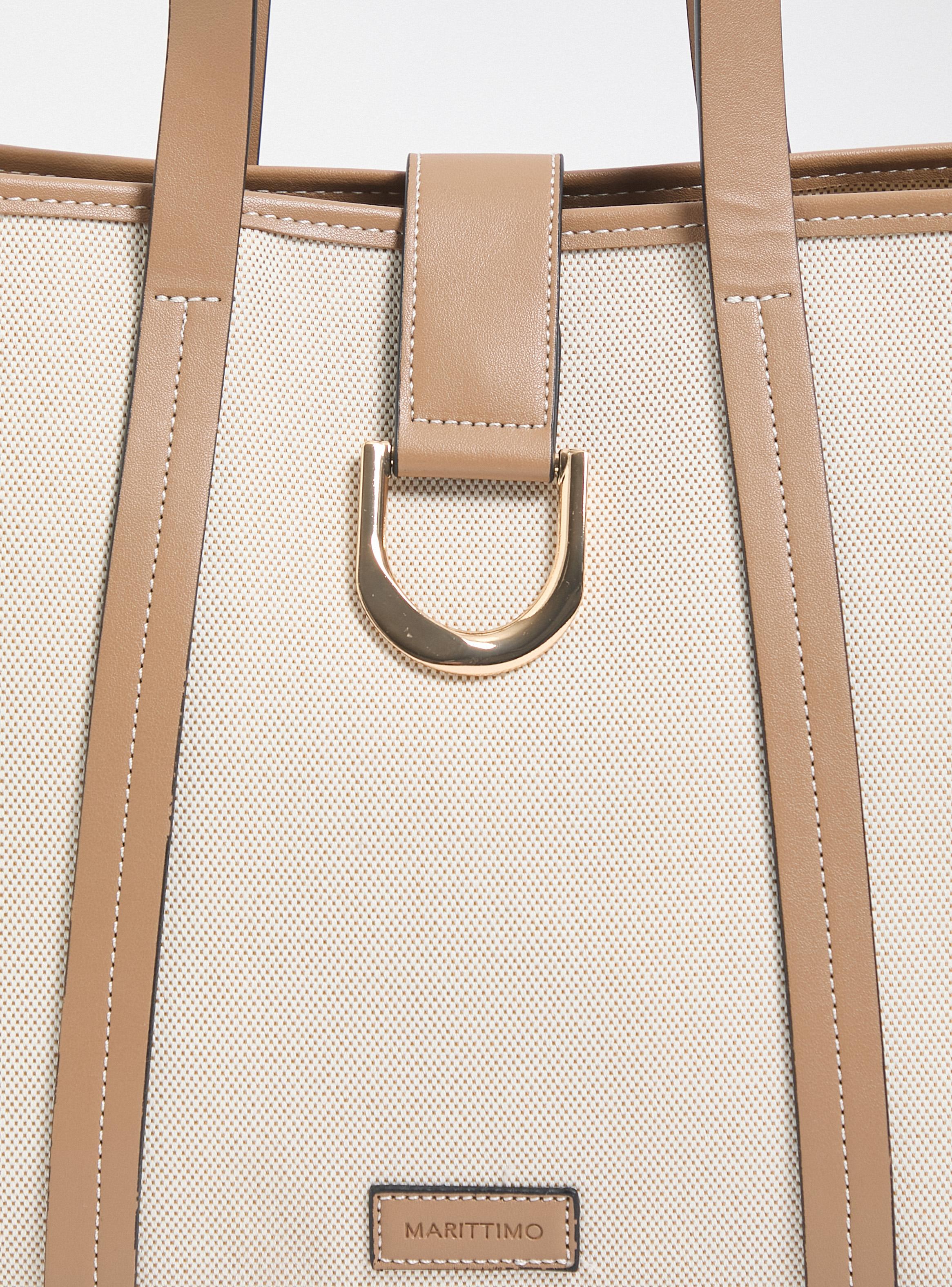 Cartera Totebag Textil con Detalles Efecto Cuero-4