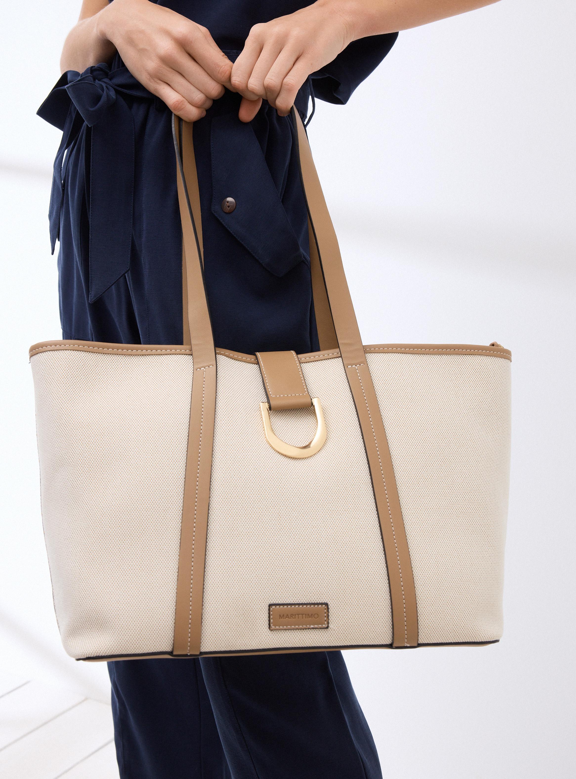 Cartera Totebag Textil con Detalles Efecto Cuero-6