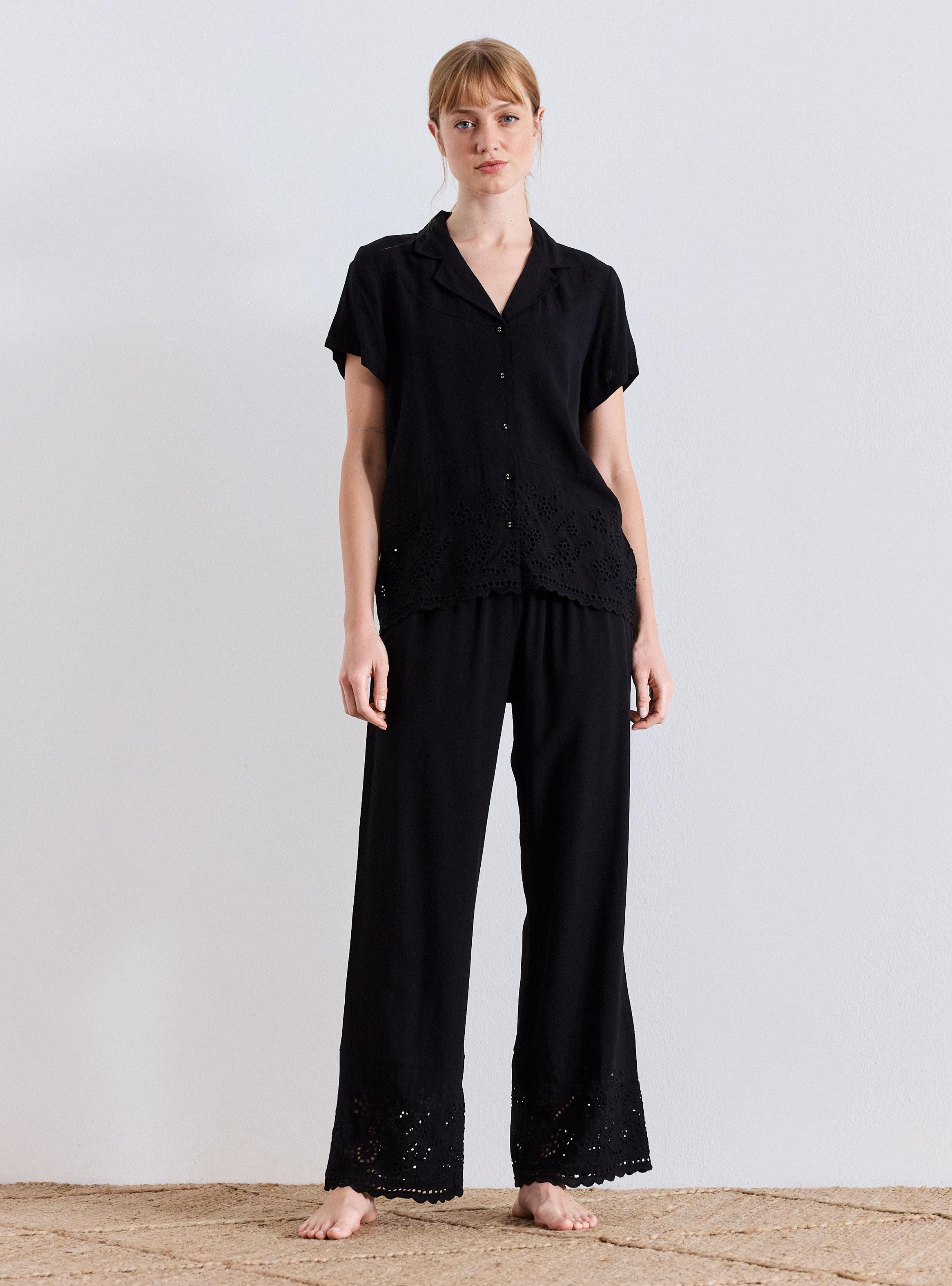 Pijama Manga Corta con Aplicación Calada Broderie-4