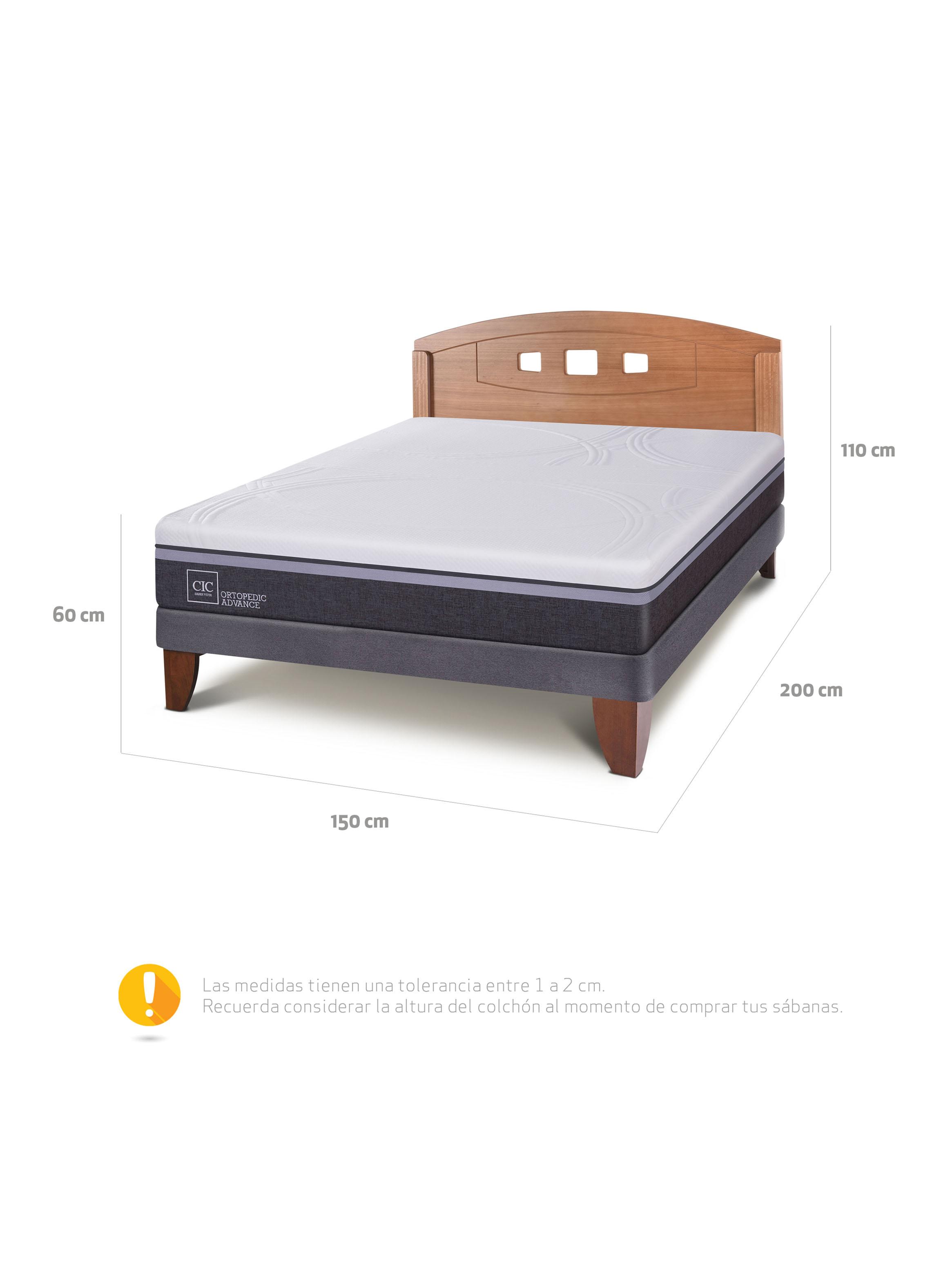 Cama Europea 2 Plazas Ortopedic Advance Base Normal + Respaldo Gales Caramel-1