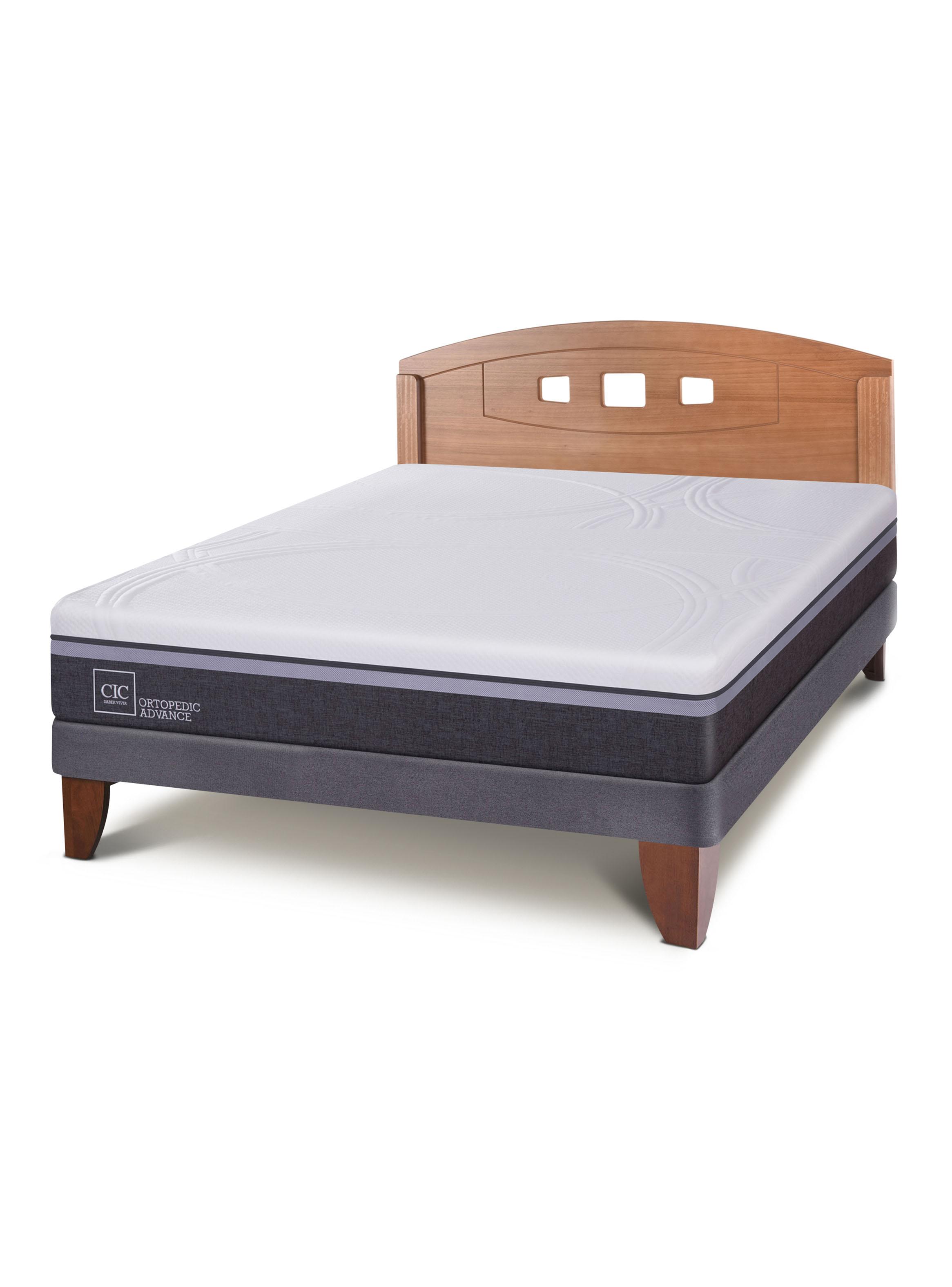 Cama Europea 2 Plazas Ortopedic Advance Base Normal + Respaldo Gales Caramel-0