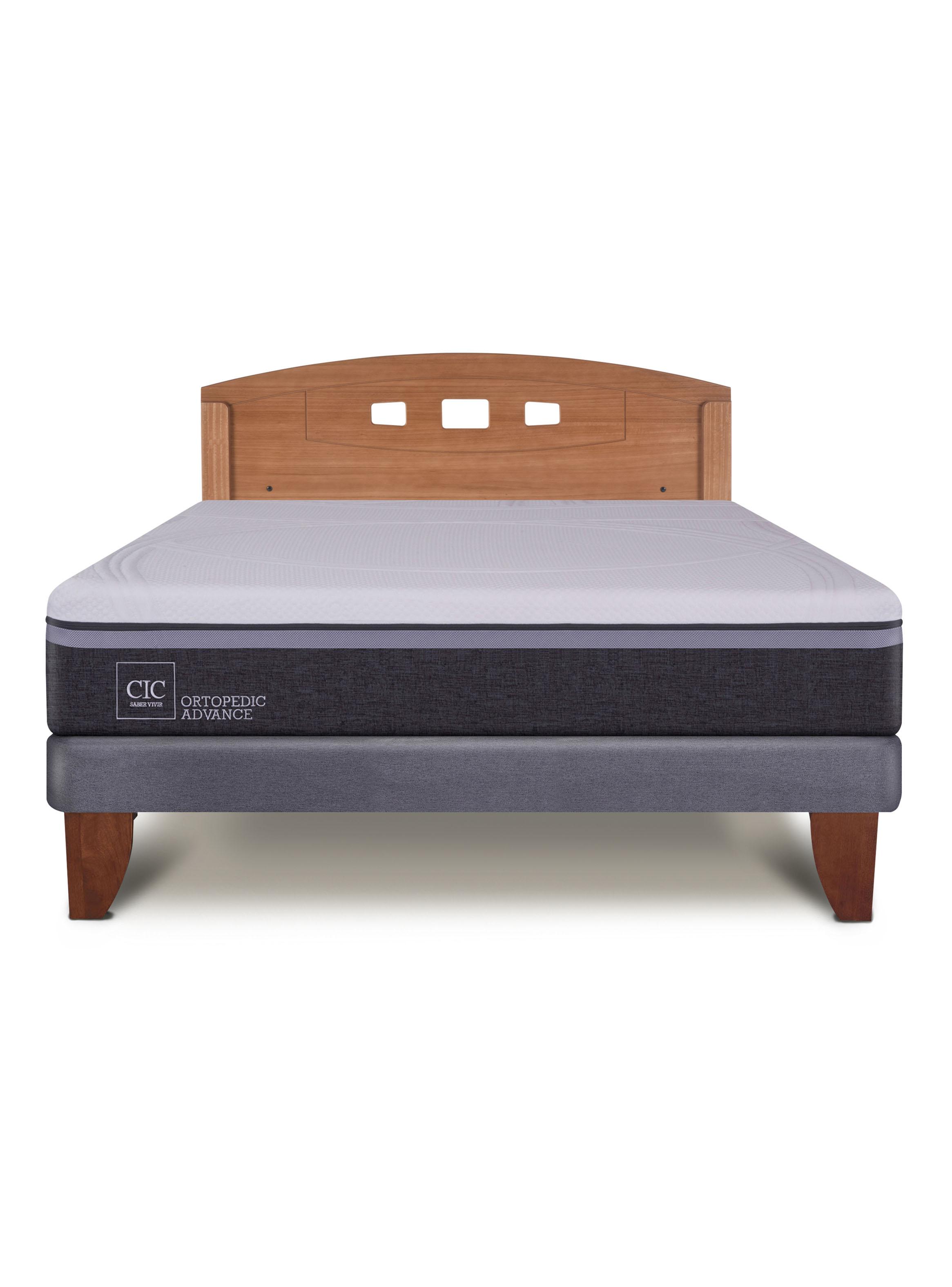 Cama Europea 2 Plazas Ortopedic Advance Base Normal + Respaldo Gales Caramel-2