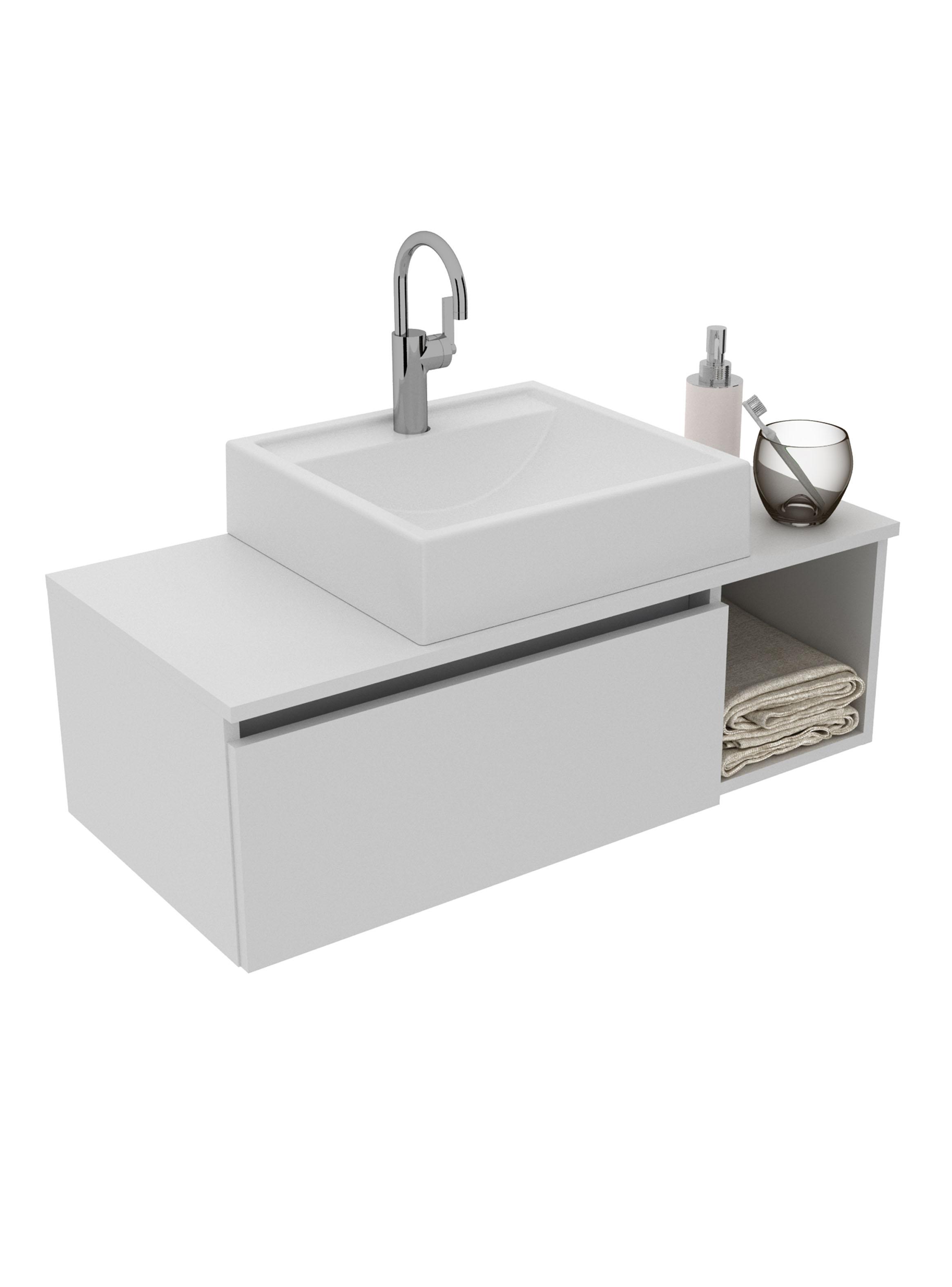Mueble Baño Aéreo Blanco 1 Puerta y Lavamanos-4
