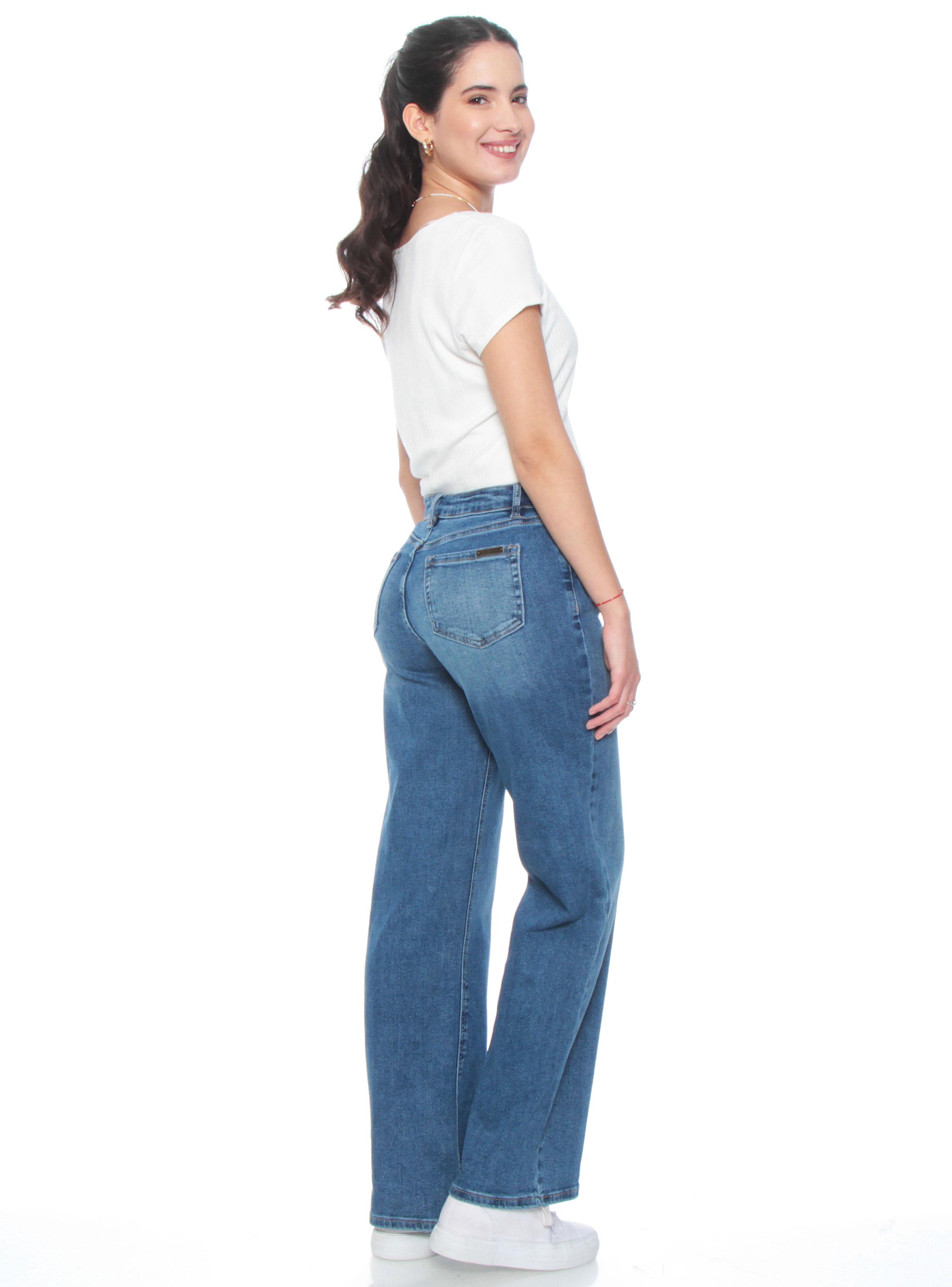 Jeans Wide Leg Tiro Medio Pretina P21-4