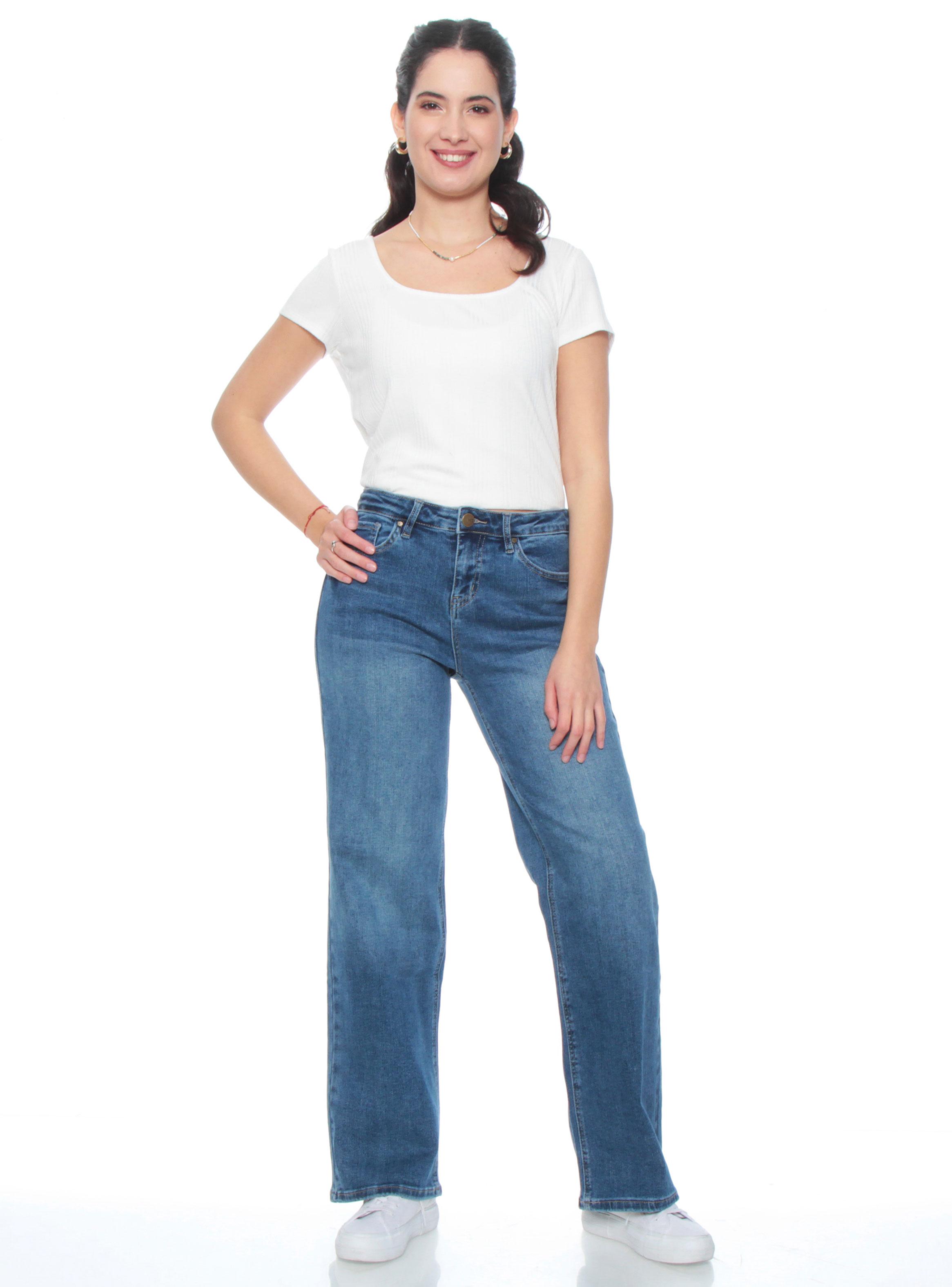 Jeans Wide Leg Tiro Medio Pretina P21-3