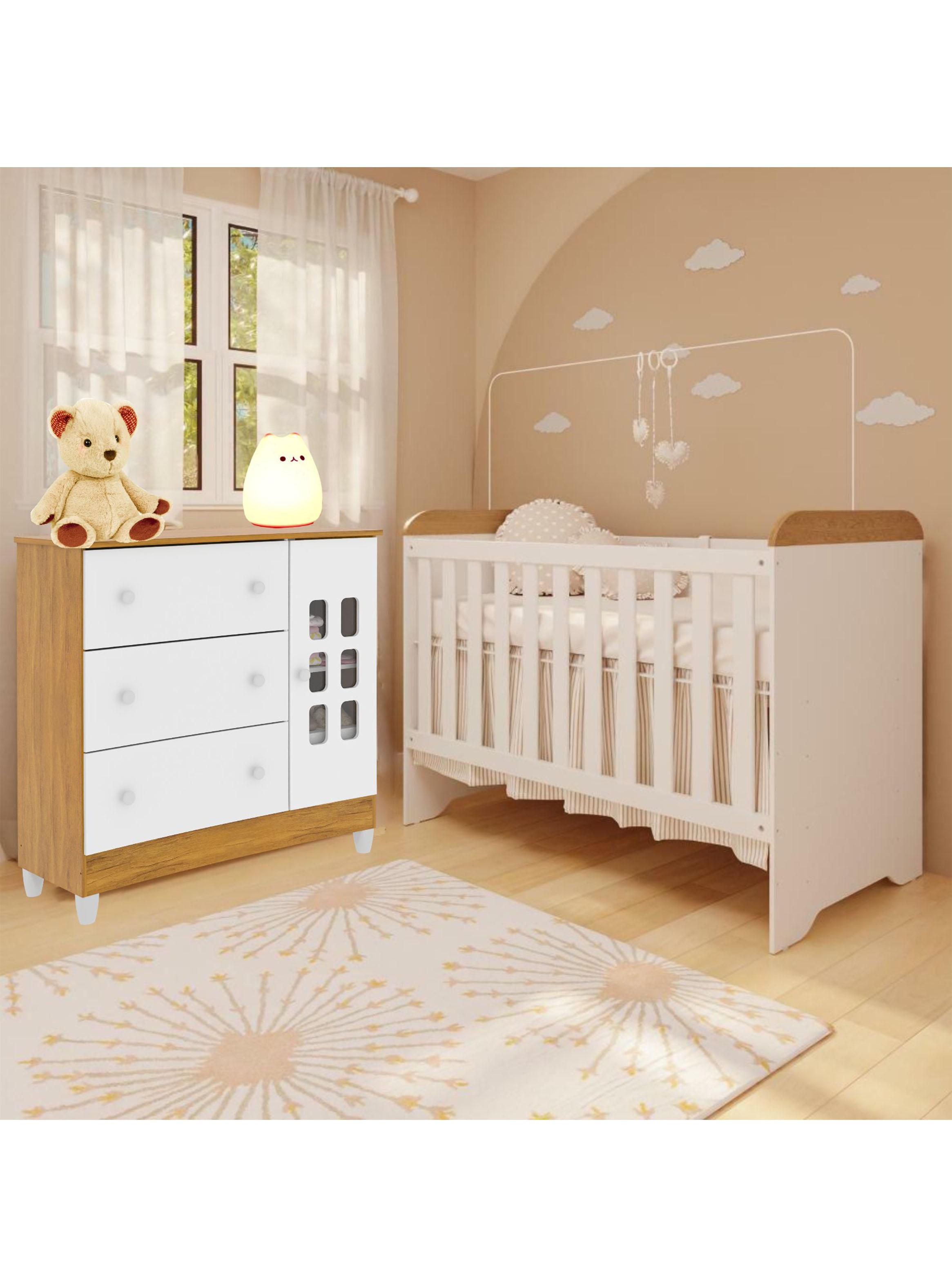 Cómoda 3 Cajones con Puerta Blanco/Miel Maria-4