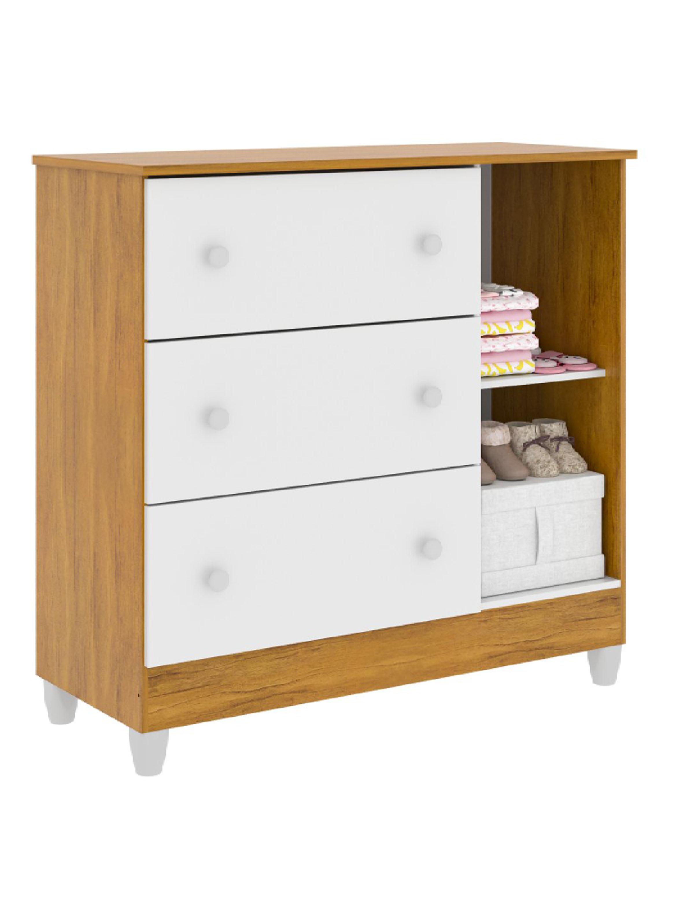 Cómoda 3 Cajones con Puerta Blanco/Miel Maria-2