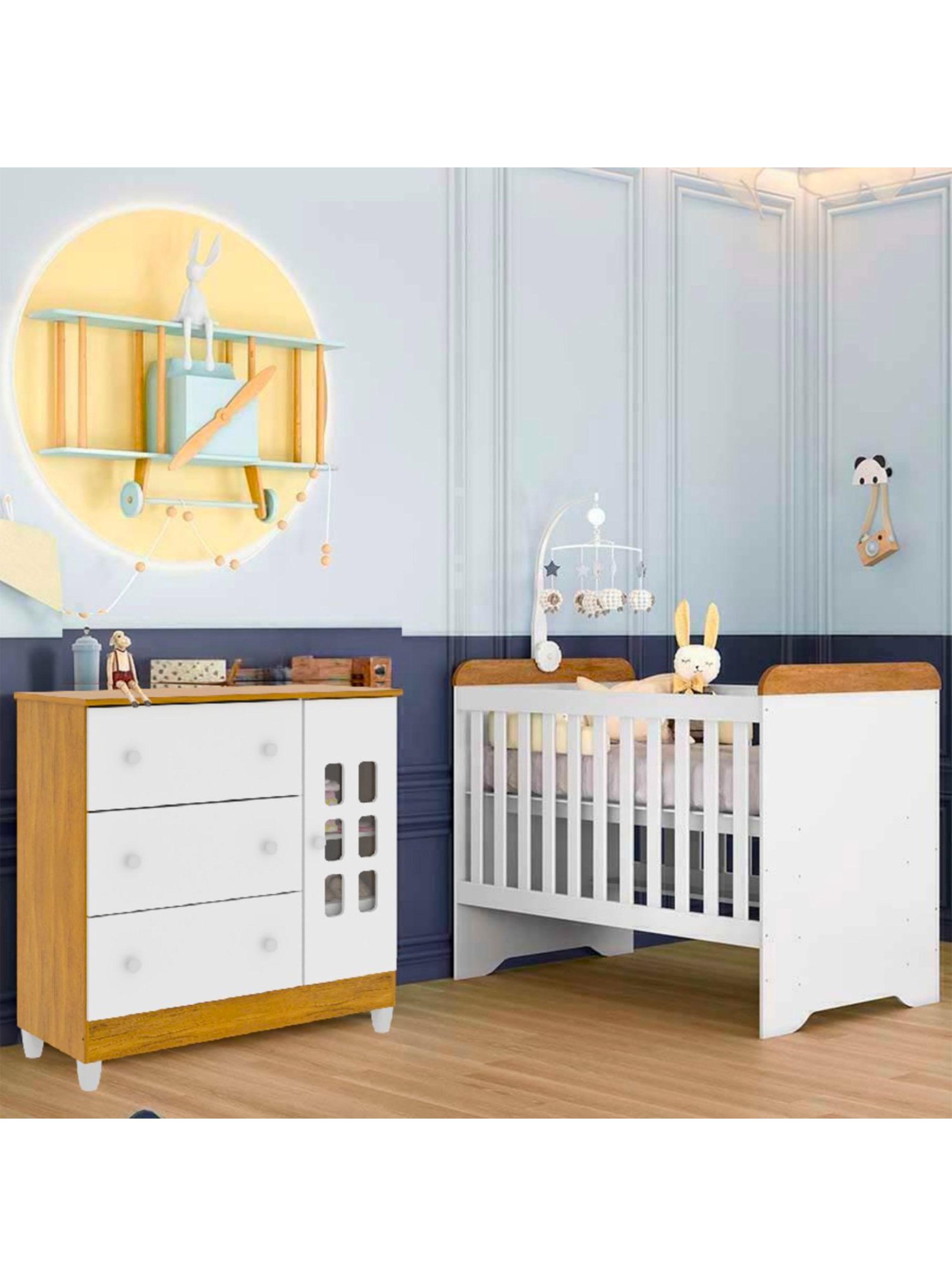 Cómoda 3 Cajones con Puerta Blanco/Miel Maria-3