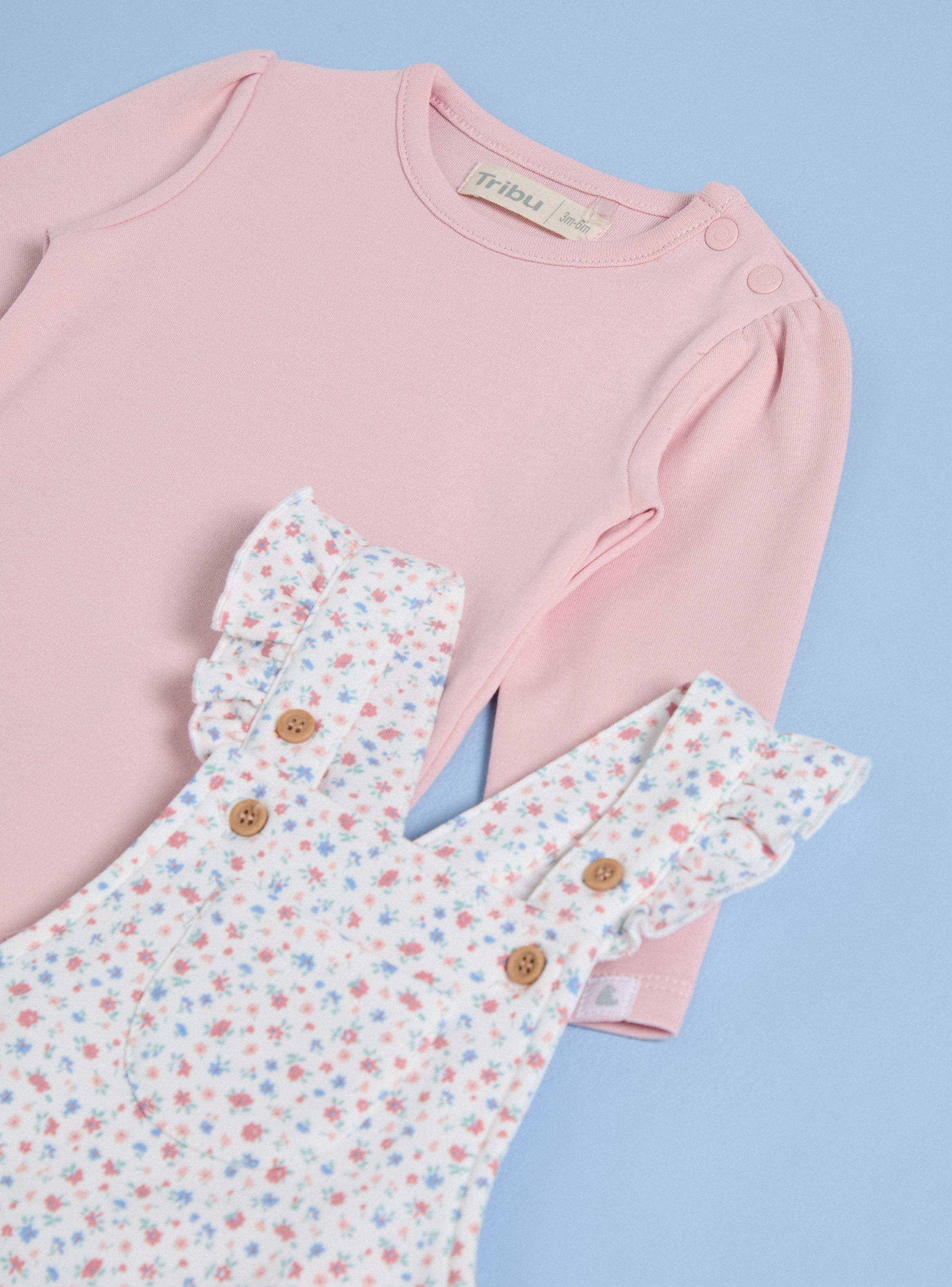 Conjunto Jardinera con Vuelos y Body de Algodón-3