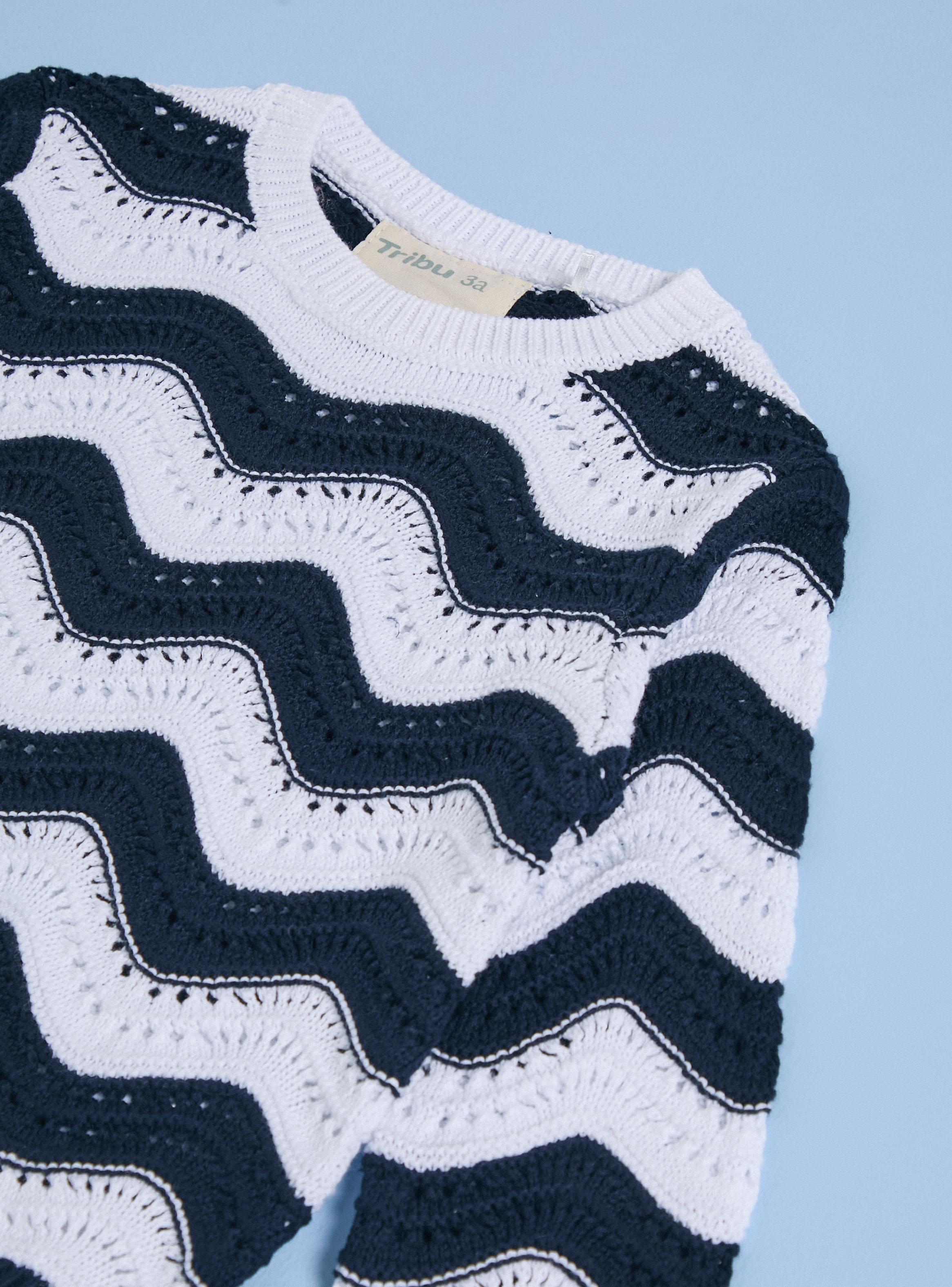 Sweater Cuello Redondo con Líneas Irregulares Bicolor-3