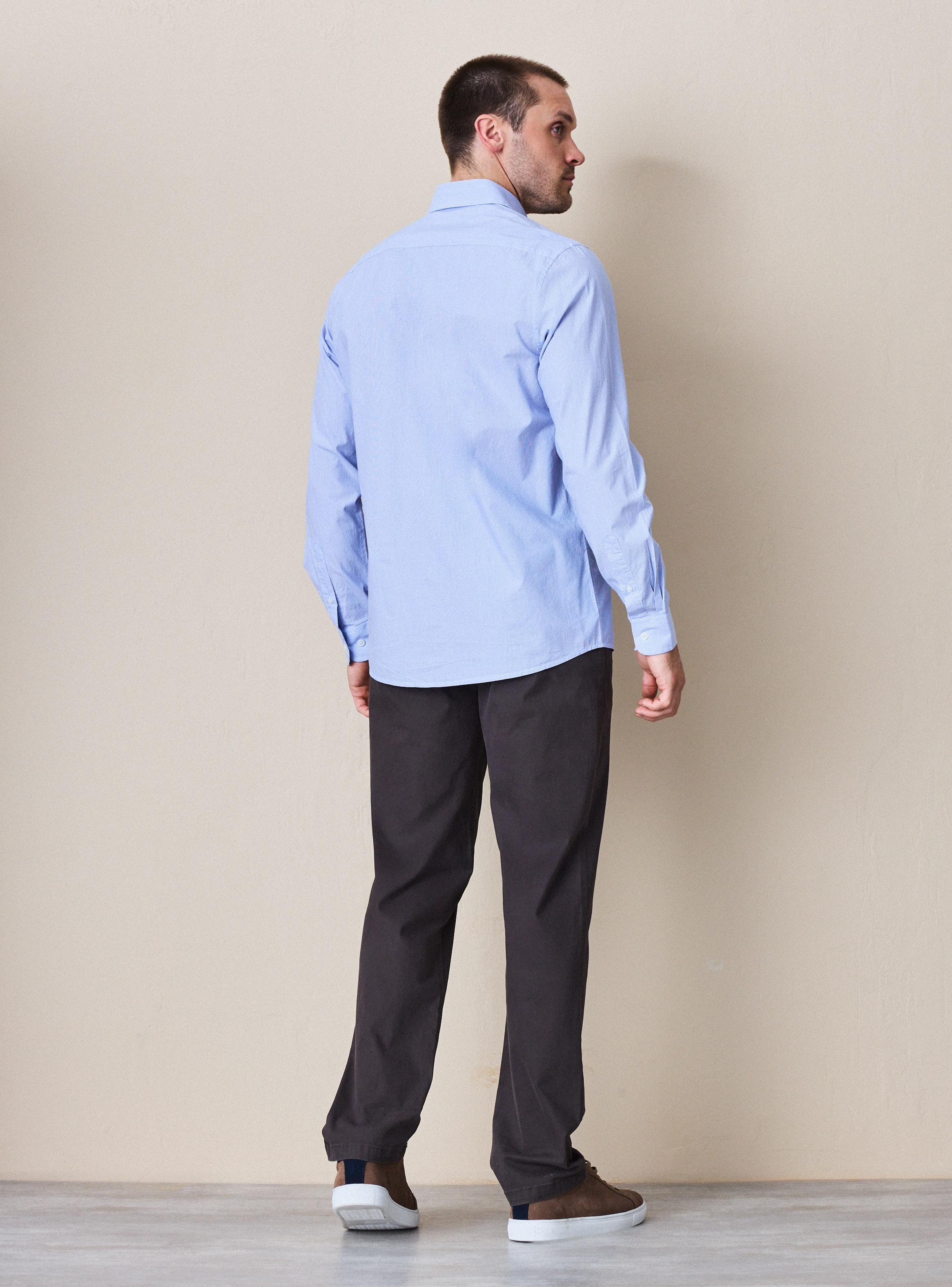 Camisa Manga Larga Poplin Algodón Rayas Cuello Italiano-5