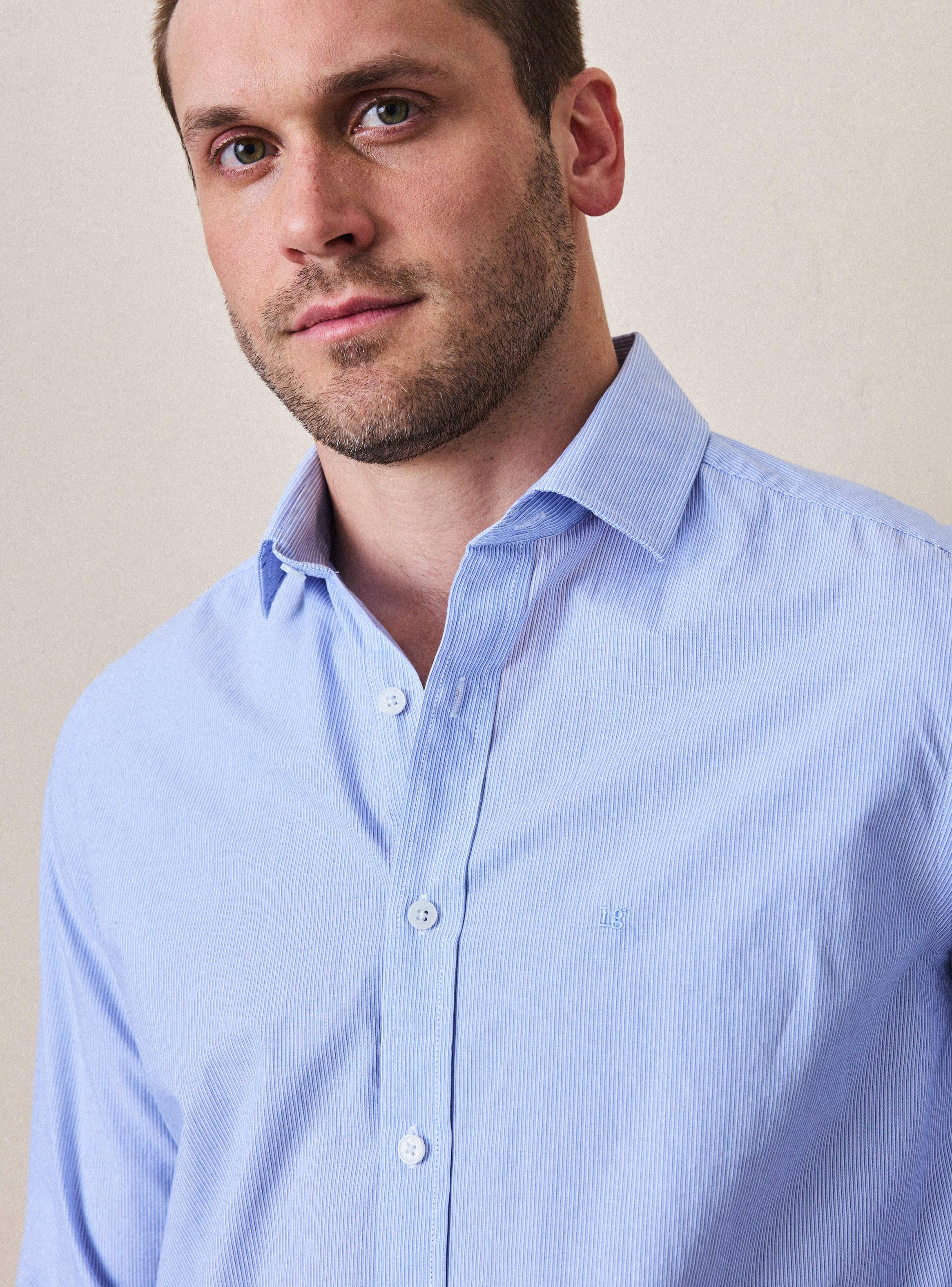 Camisa Manga Larga Poplin Algodón Rayas Cuello Italiano-2