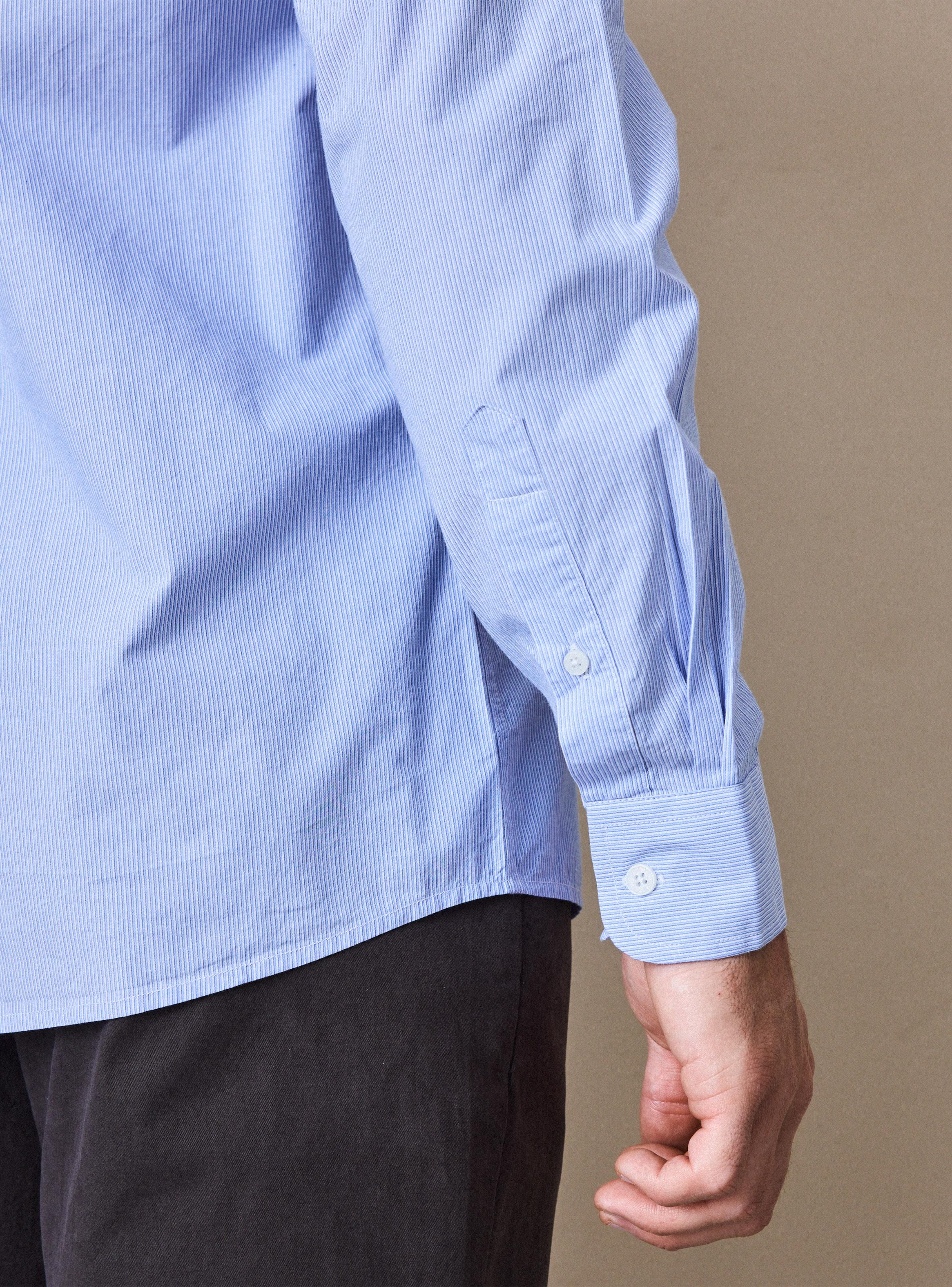 Camisa Manga Larga Poplin Algodón Rayas Cuello Italiano-3