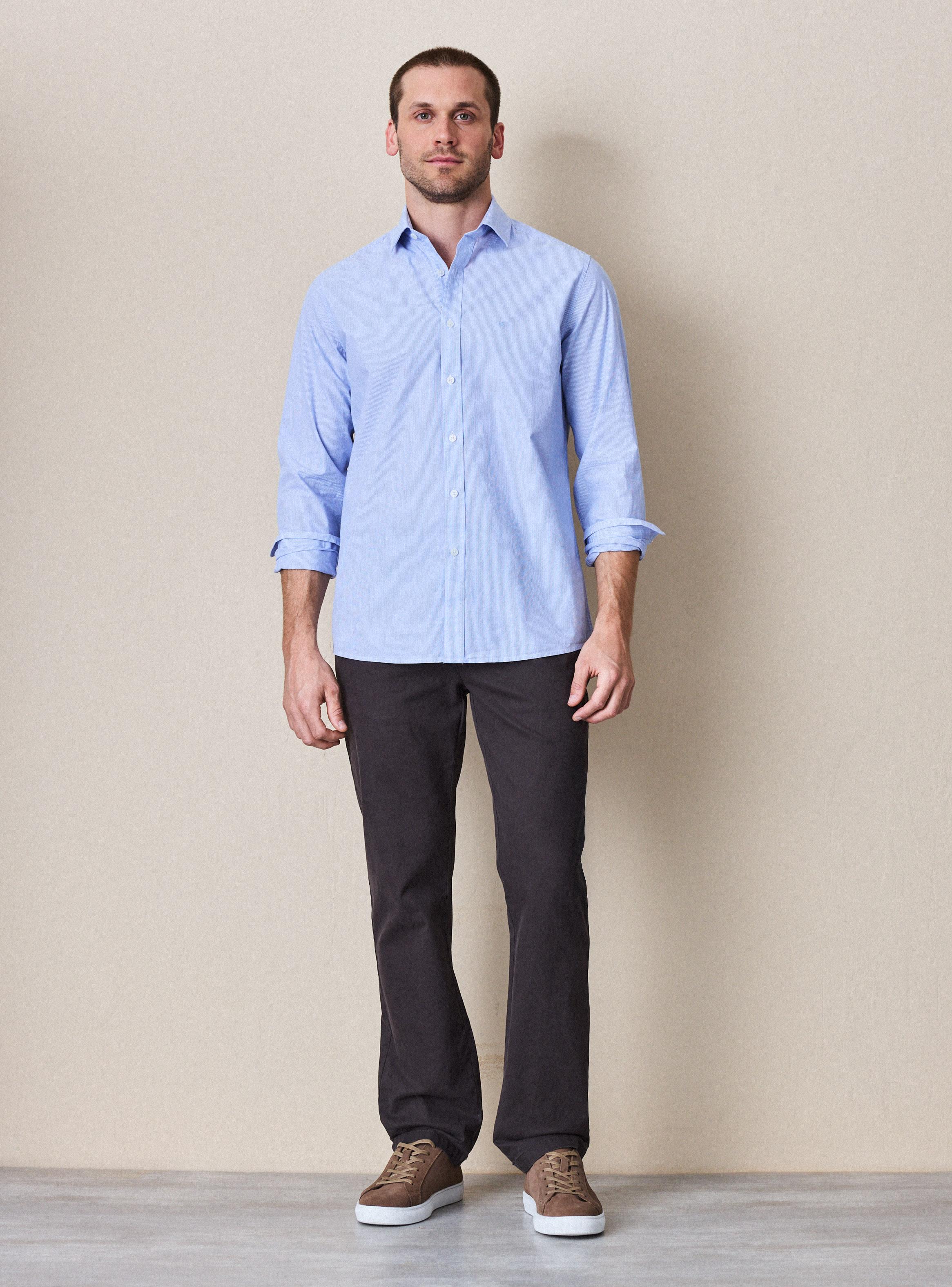 Camisa Manga Larga Poplin Algodón Rayas Cuello Italiano-4