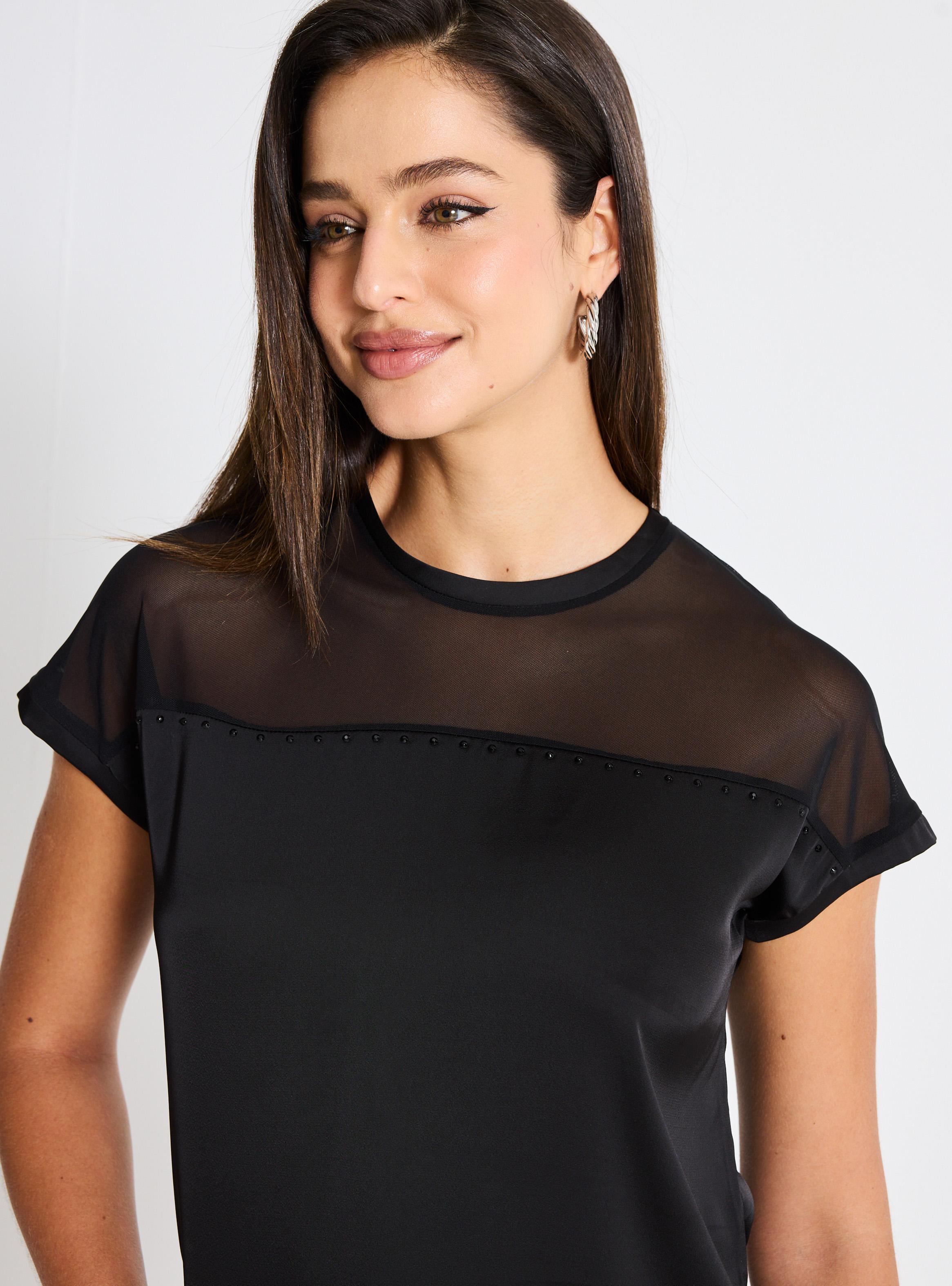 Polera Holgada de Satín y Malla con Tachitas-2