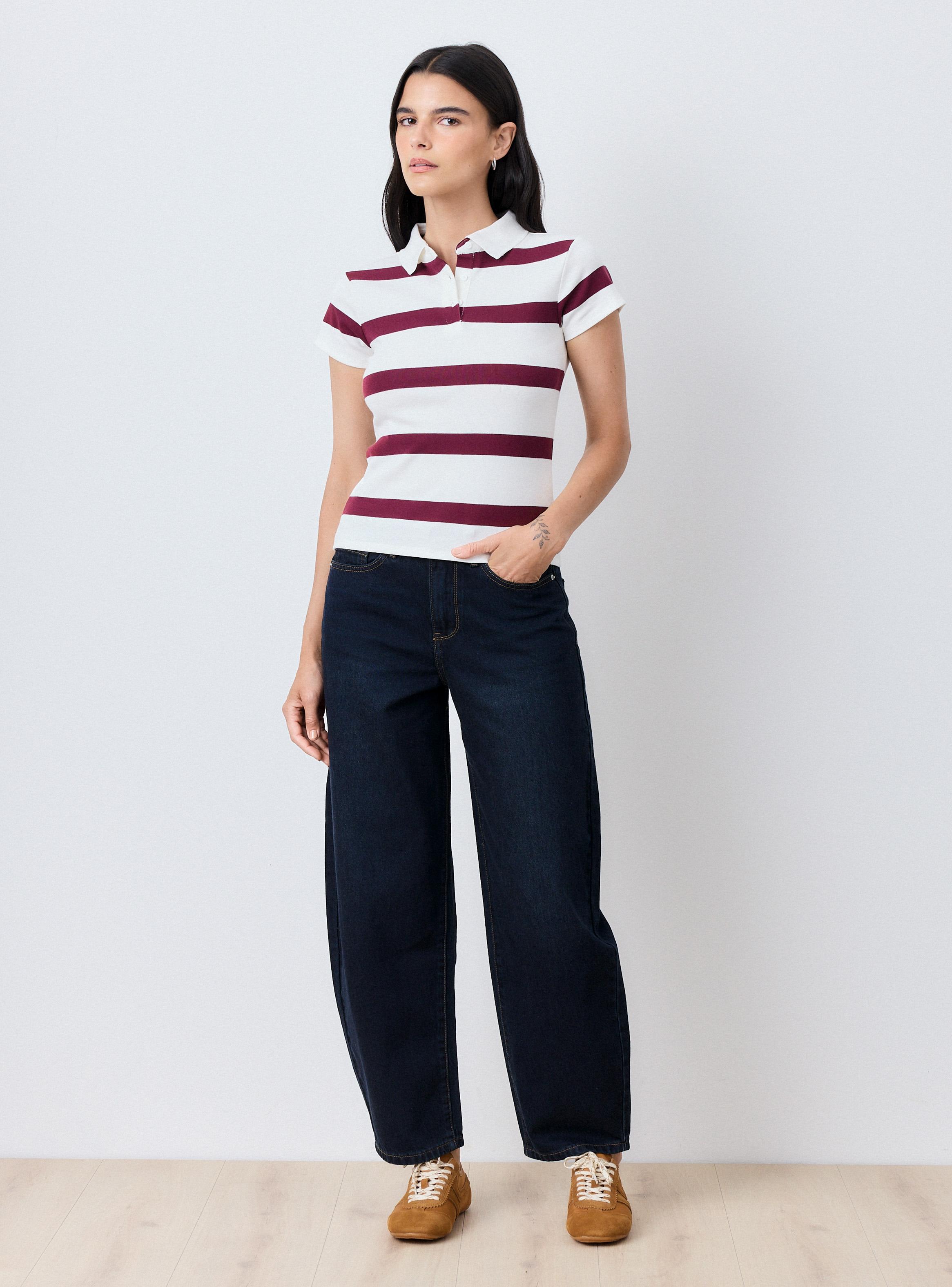 Polera Cuello Polo con Botones Rayada-4