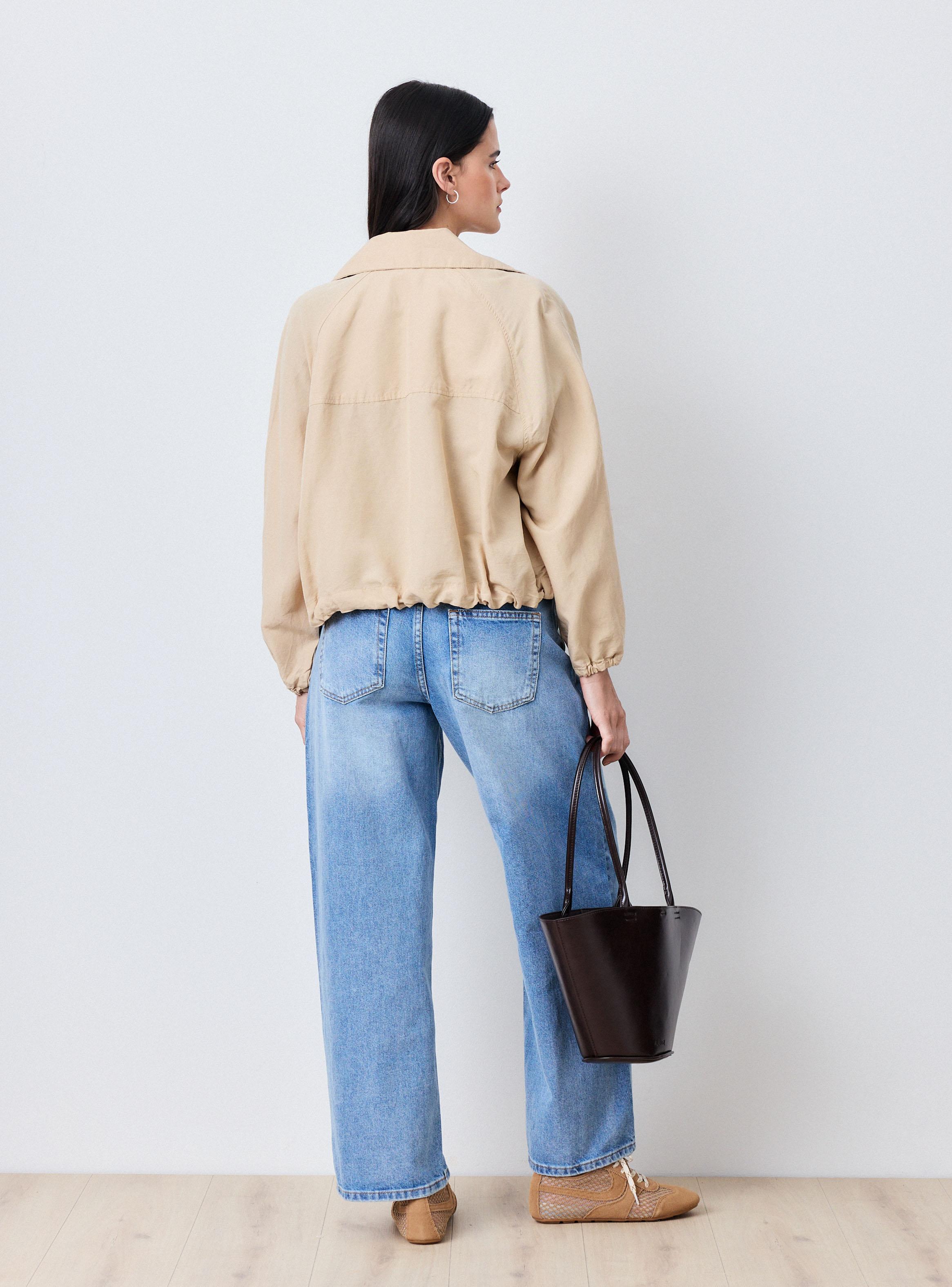 Chaqueta Balloon Cuello Alto con Lino-4