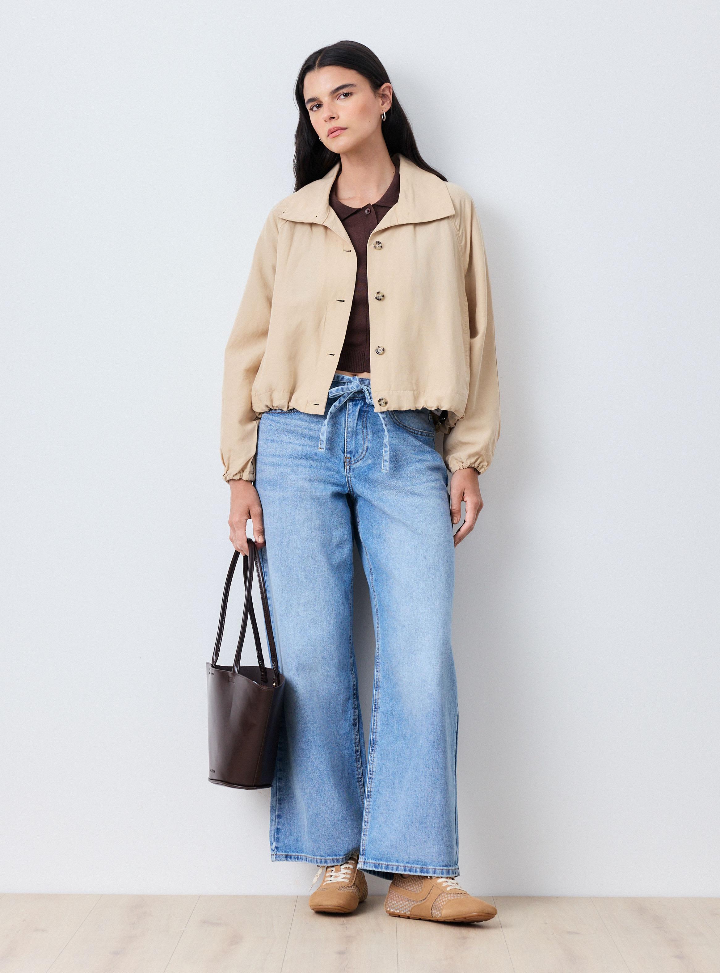 Chaqueta Balloon Cuello Alto con Lino-5