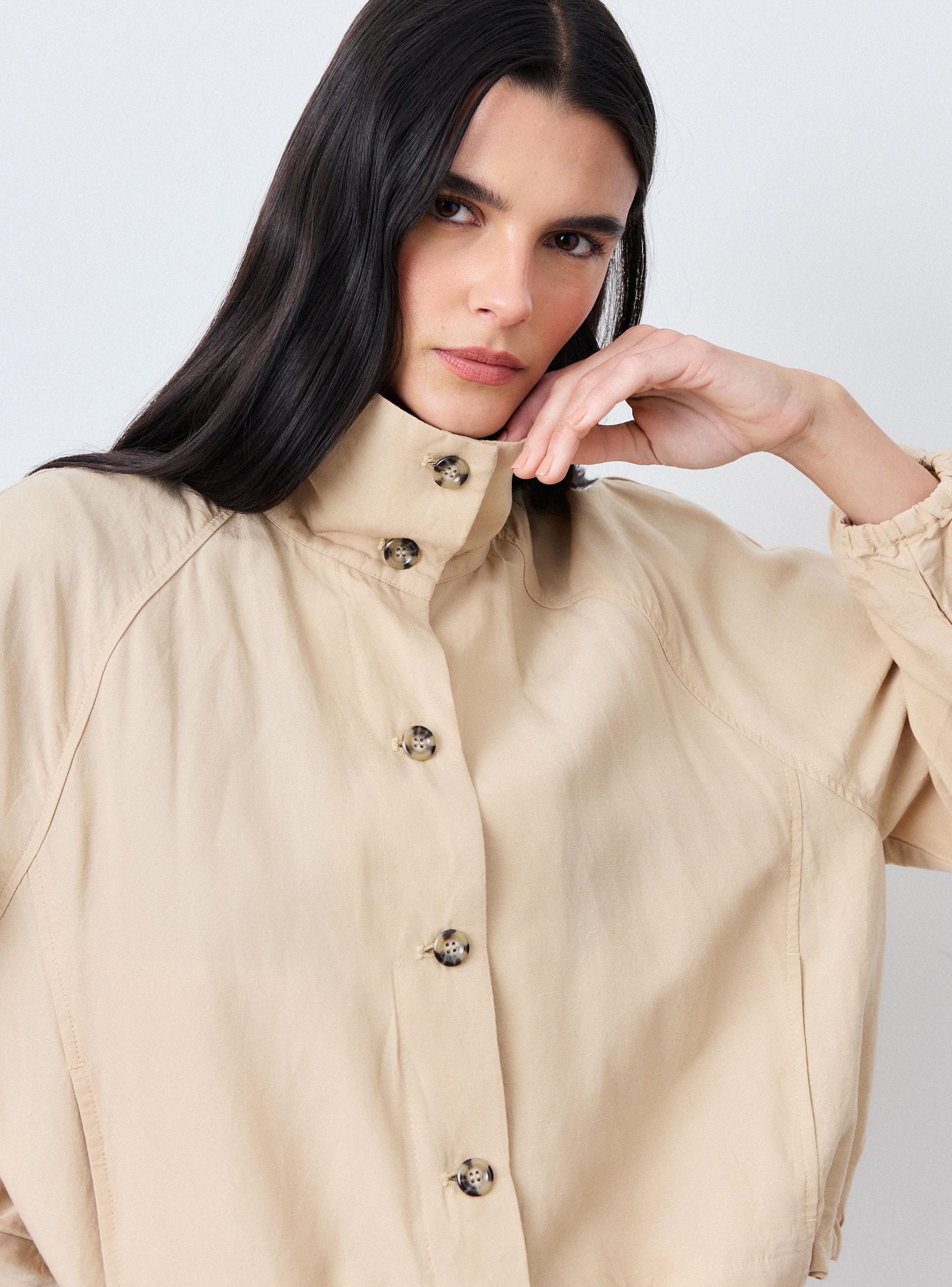 Chaqueta Balloon Cuello Alto con Lino-2