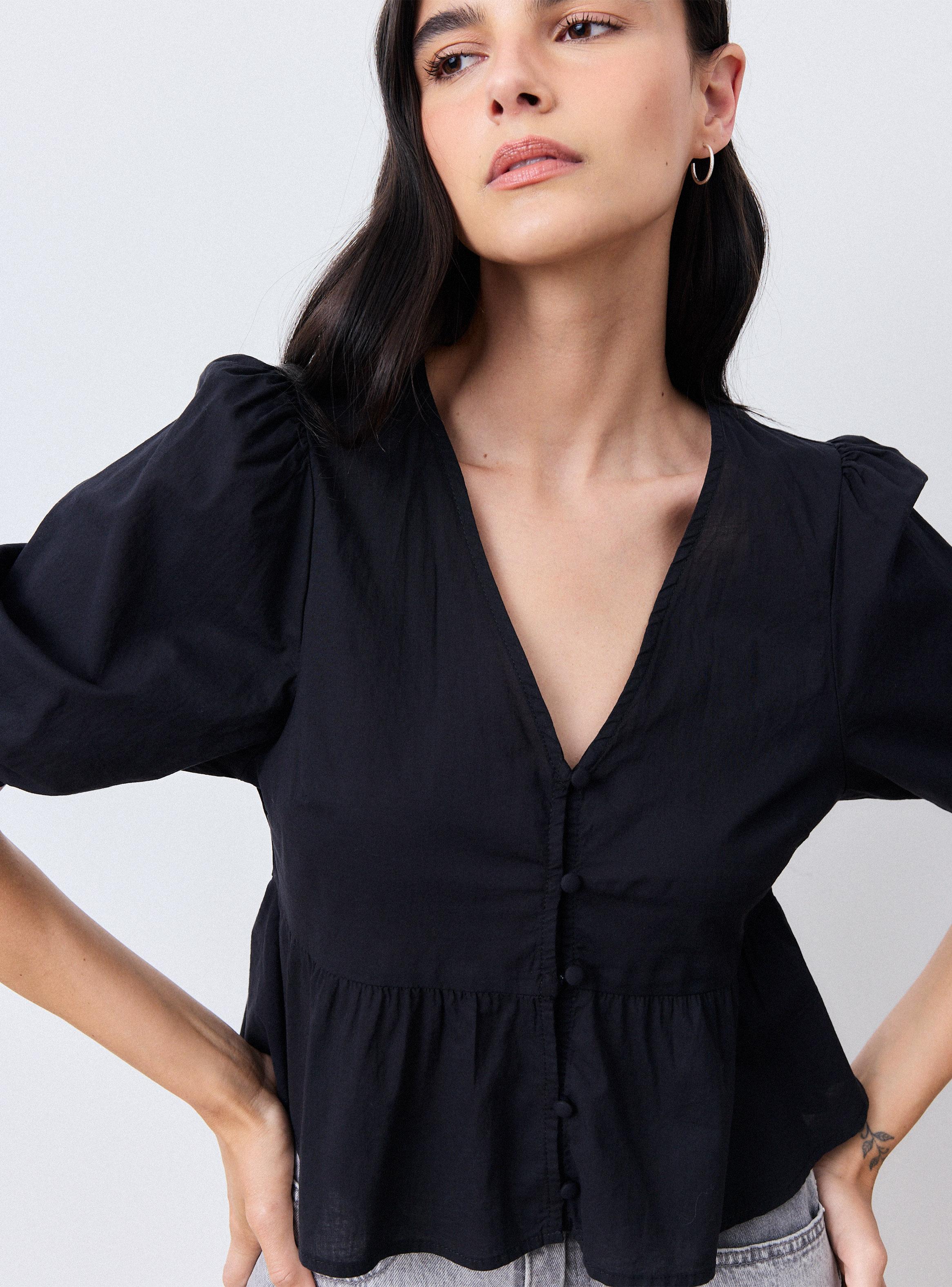 Blusa Manga Abullonada y Corte Peplum-3