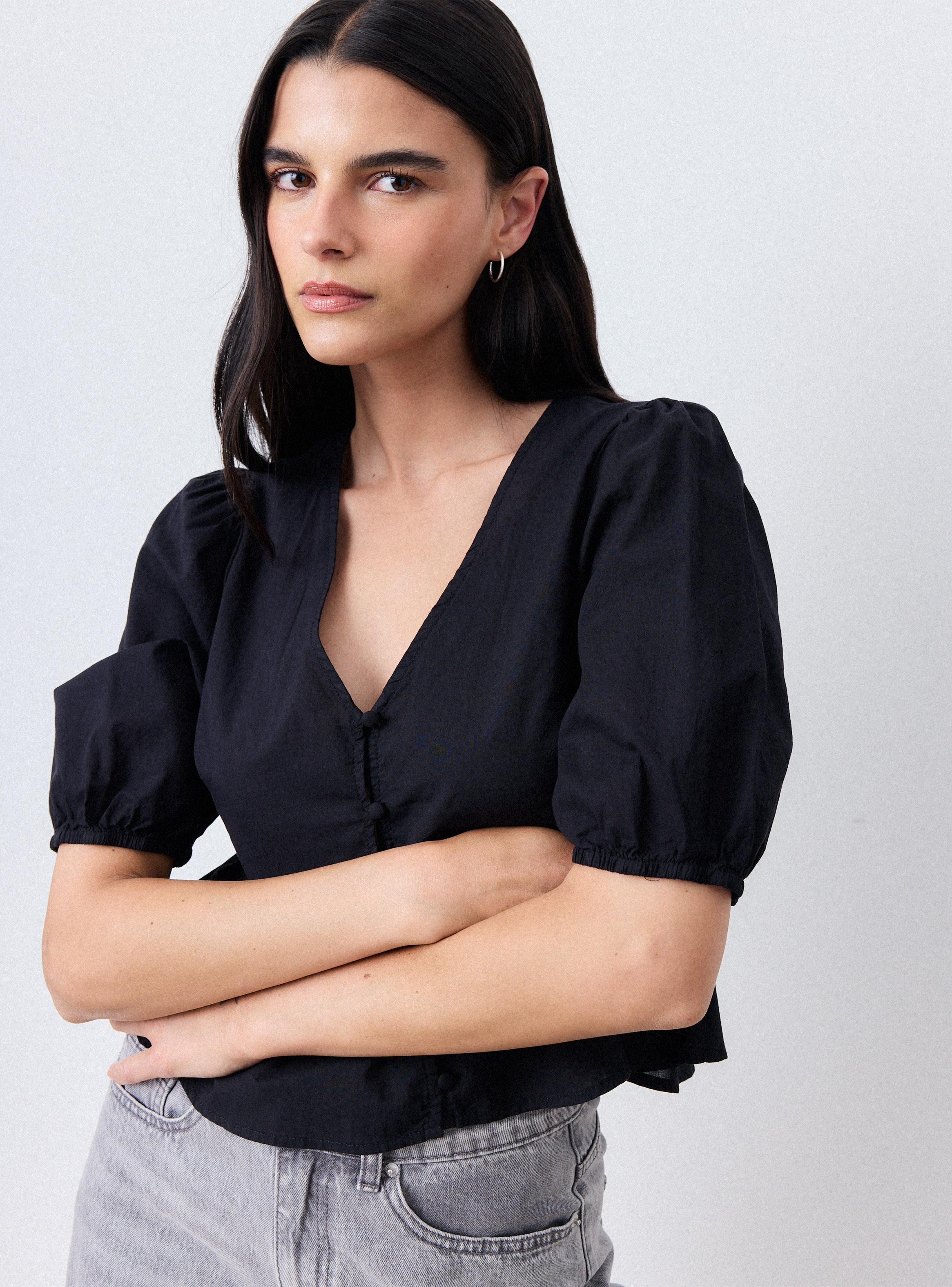 Blusa Manga Abullonada y Corte Peplum-2