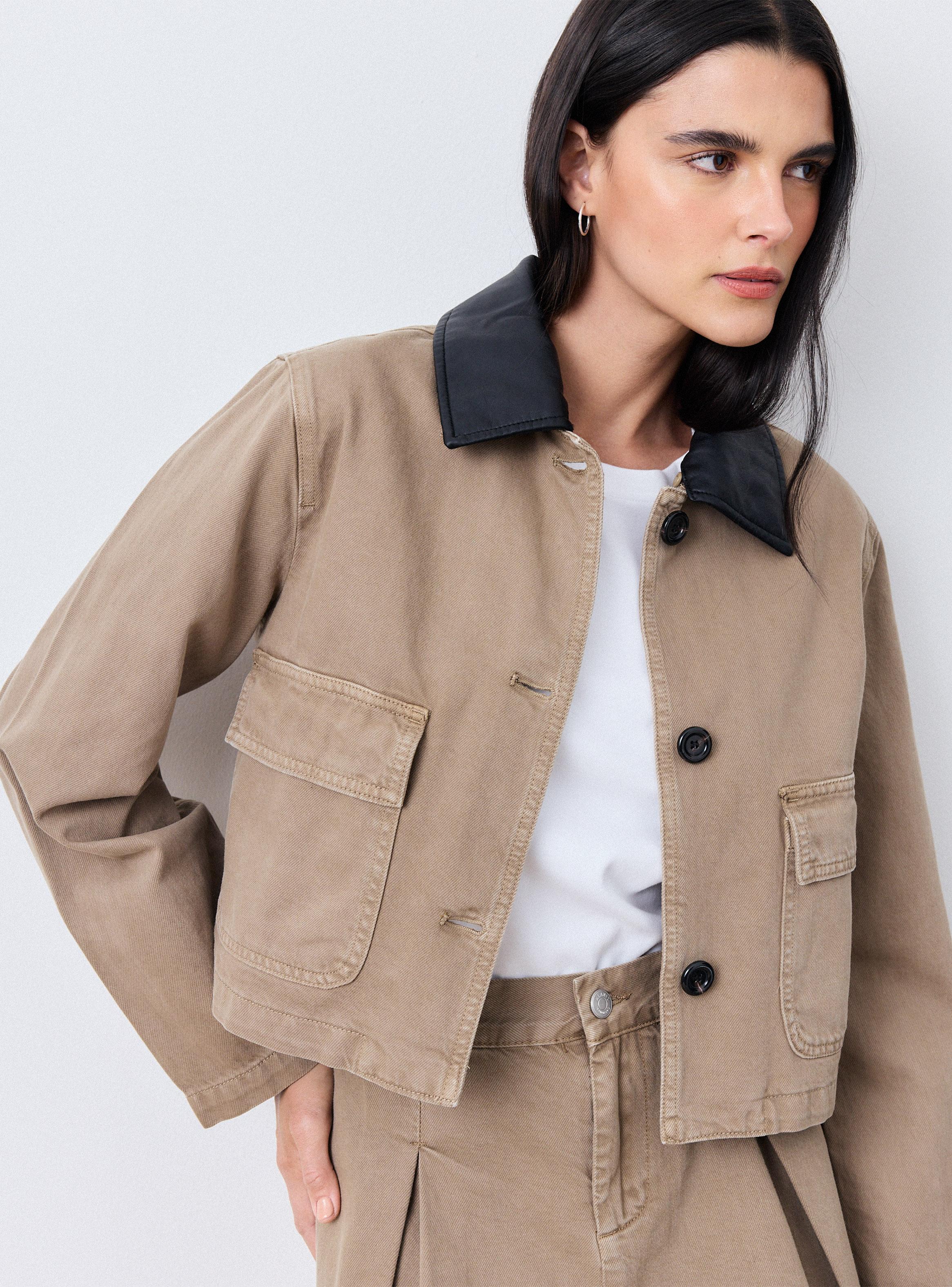 Chaqueta Cuello de Cuero Removible-2