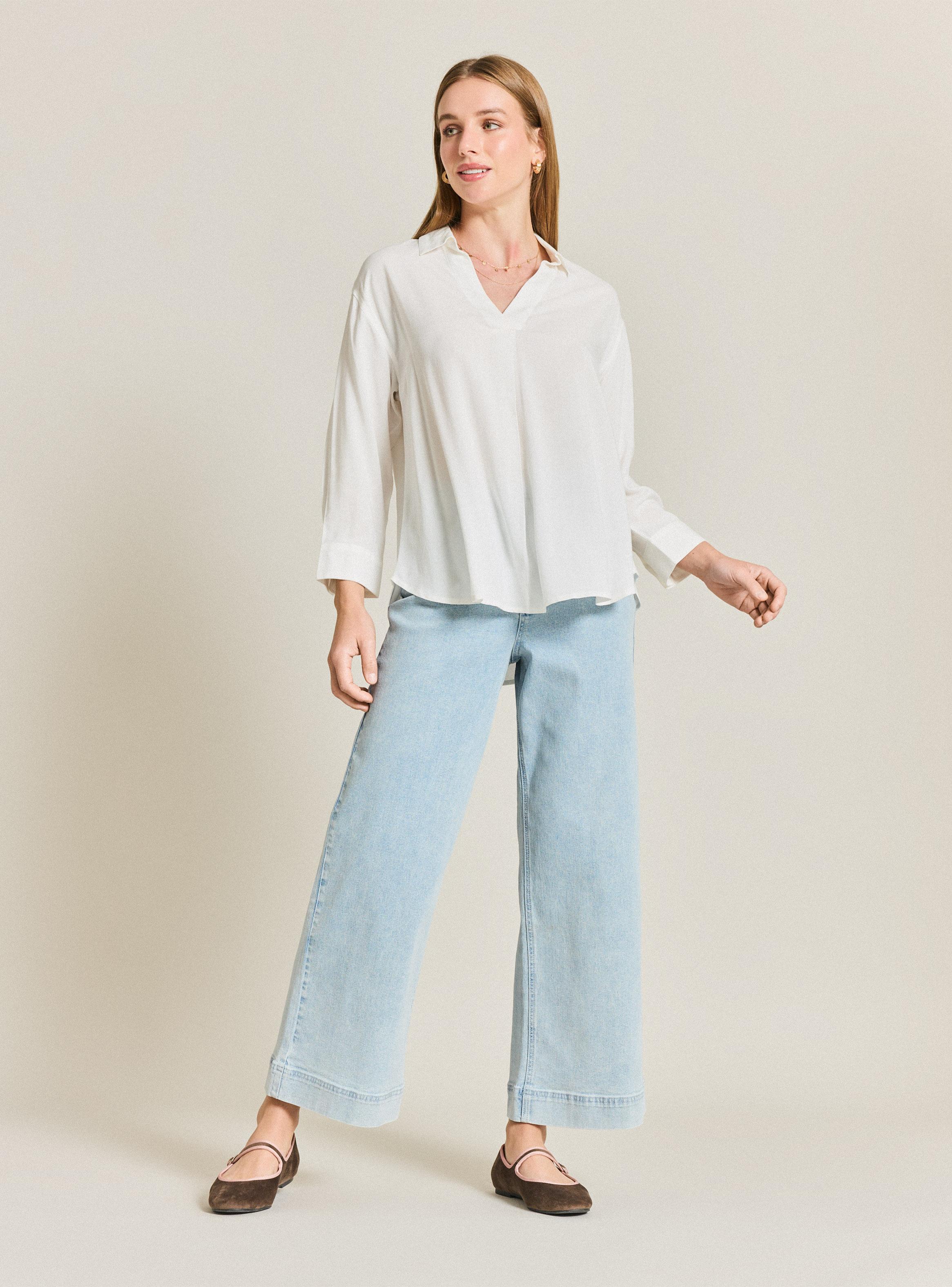 Blusa Cuello V Camisero Estampada Rayas-4