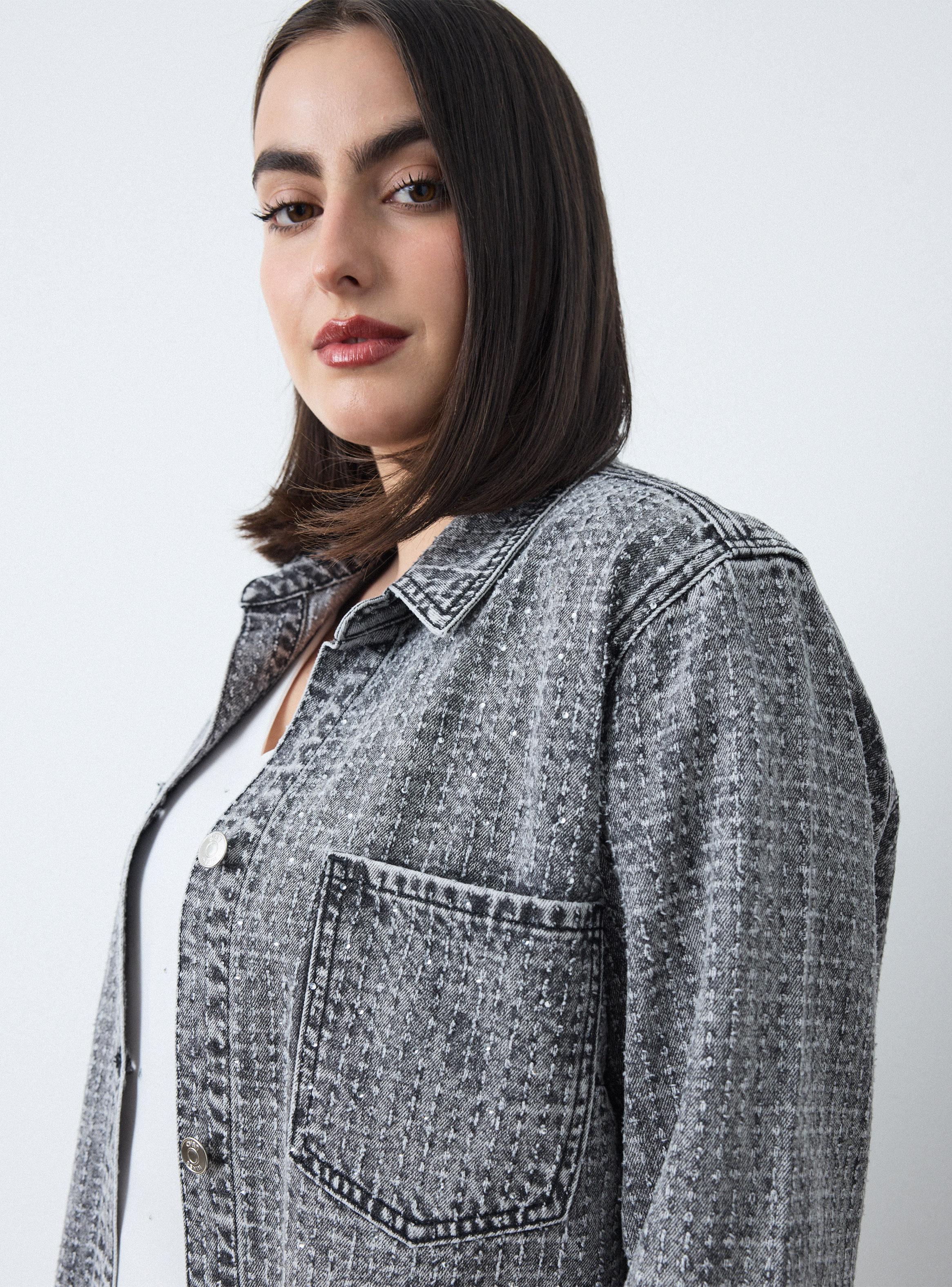 Chaqueta Denim Acid Wash Texturada y Brillitos-2