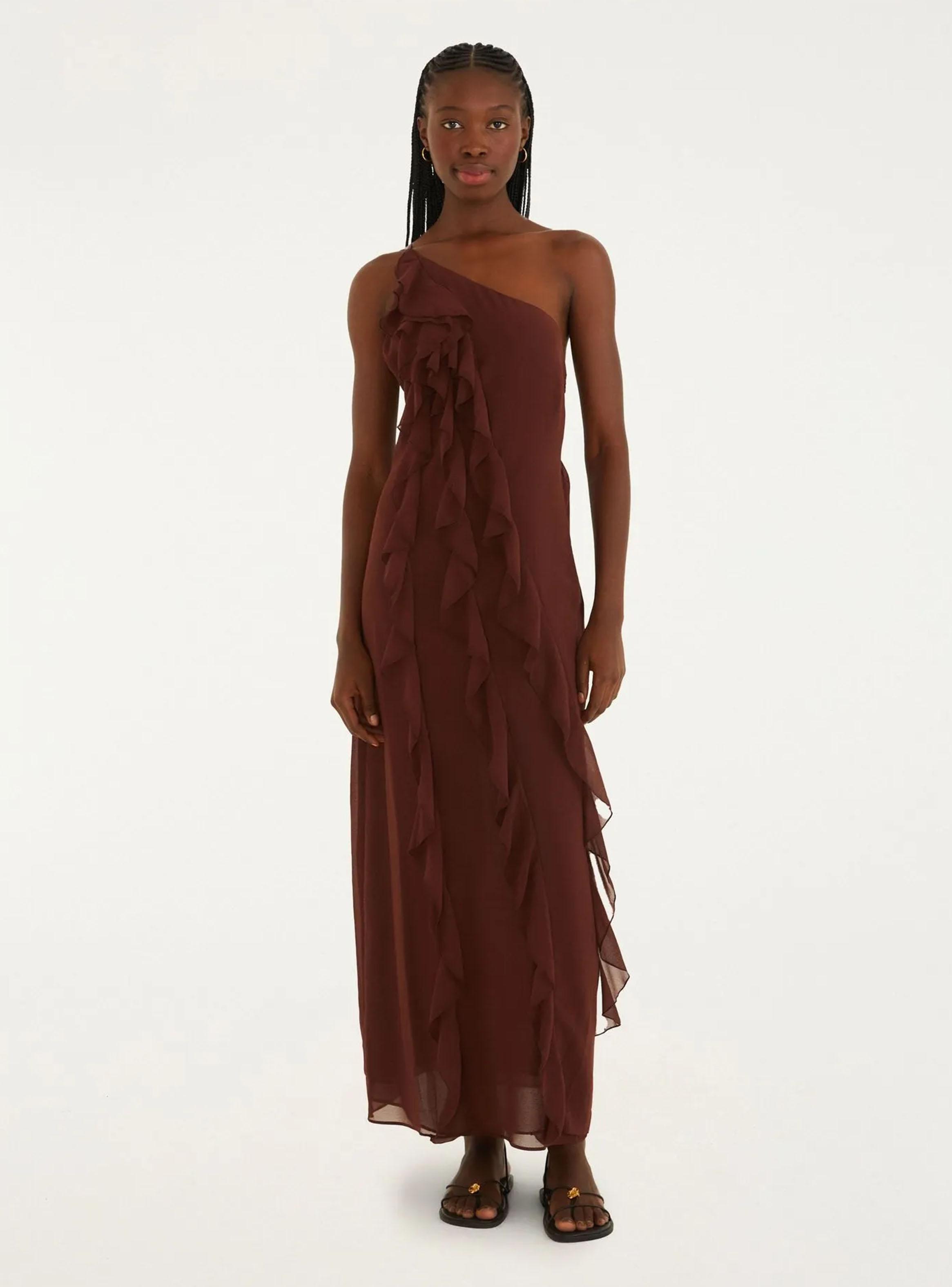 Vestido Escote Asimétrico con Detalle de Vuelos-0