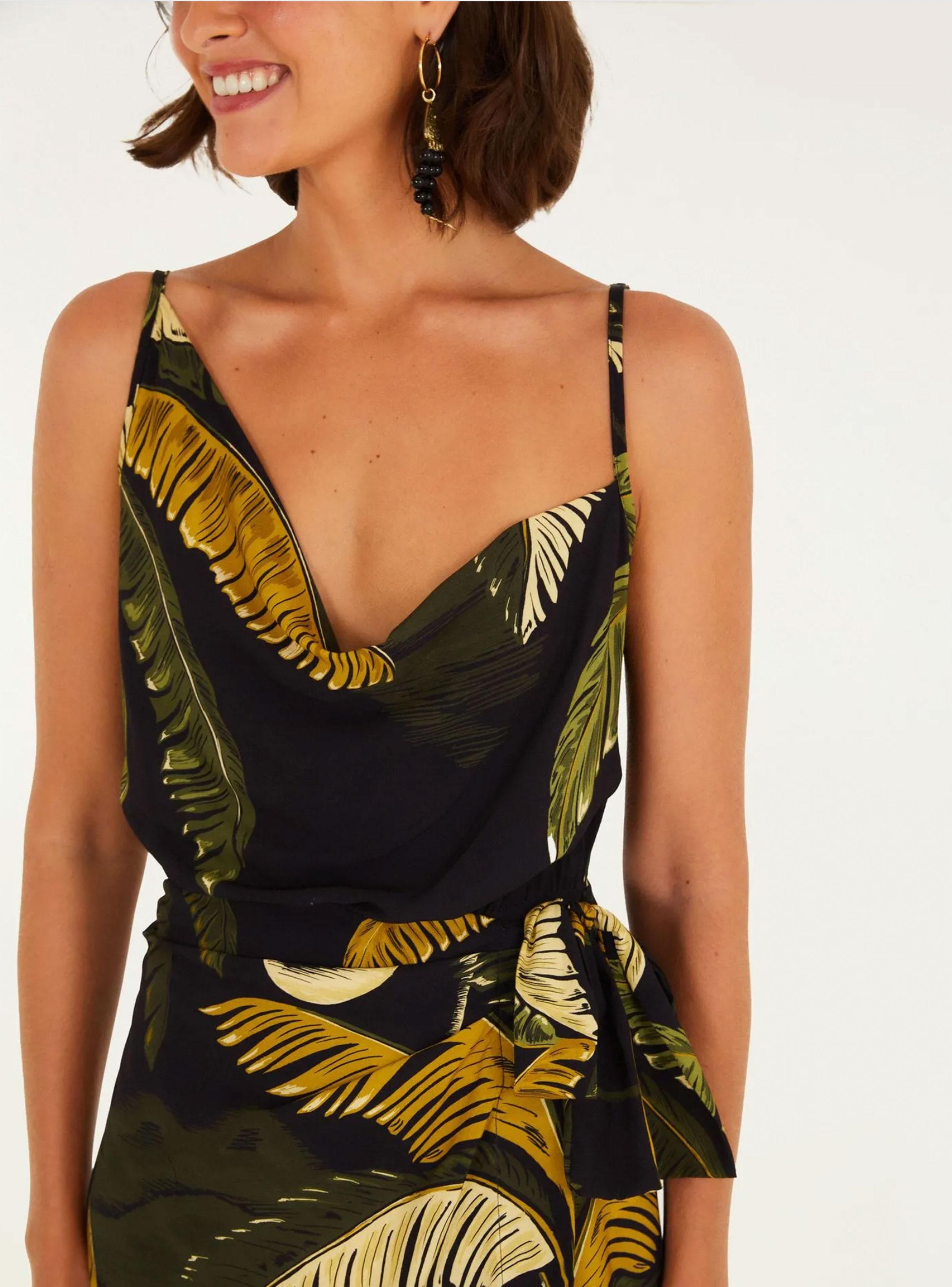 Vestido Corto con Escote Asimétrico Detalle Diseño Palmeras-2