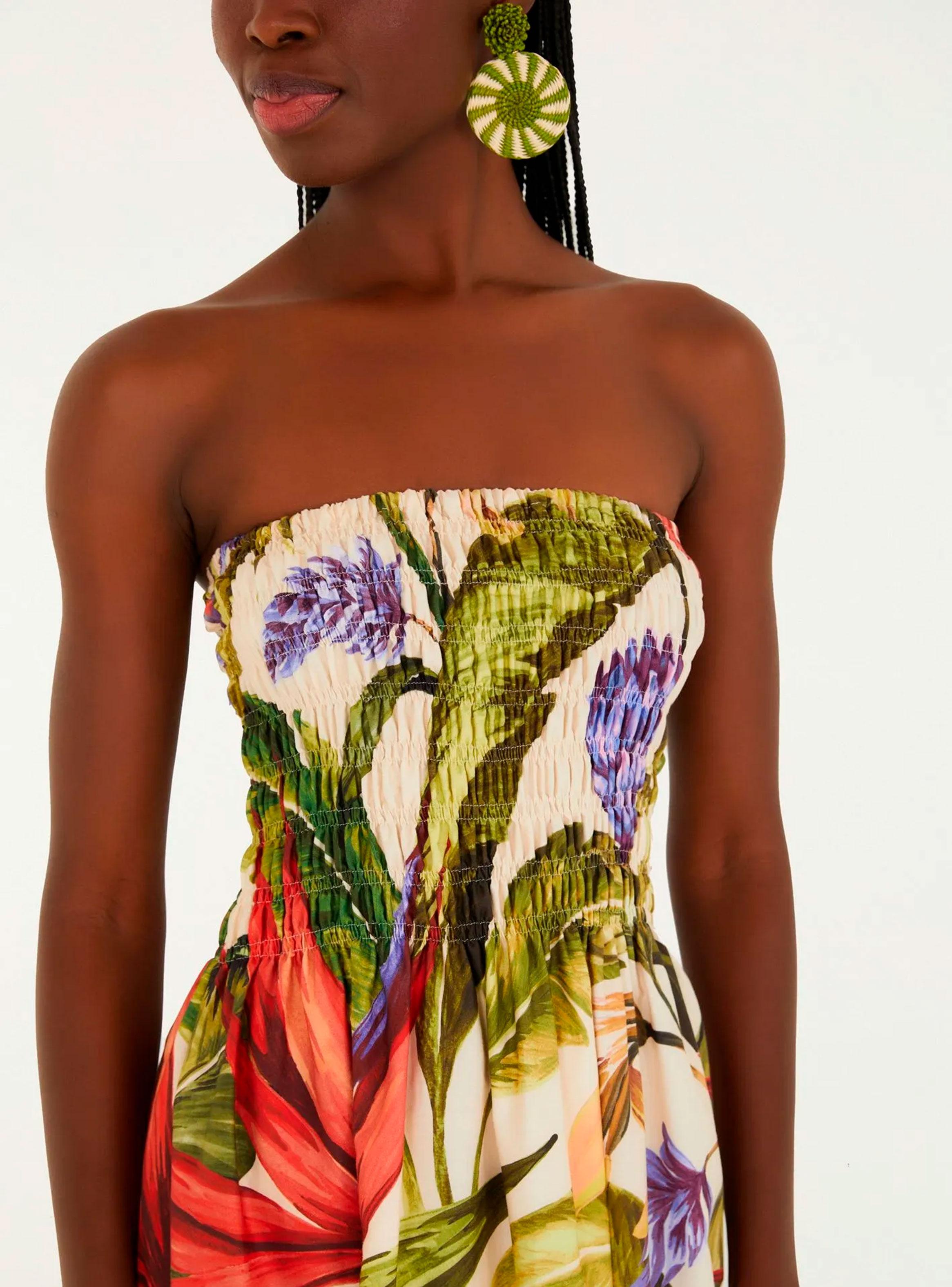 Vestido Midi Strapless Panal Diseño Floral-3