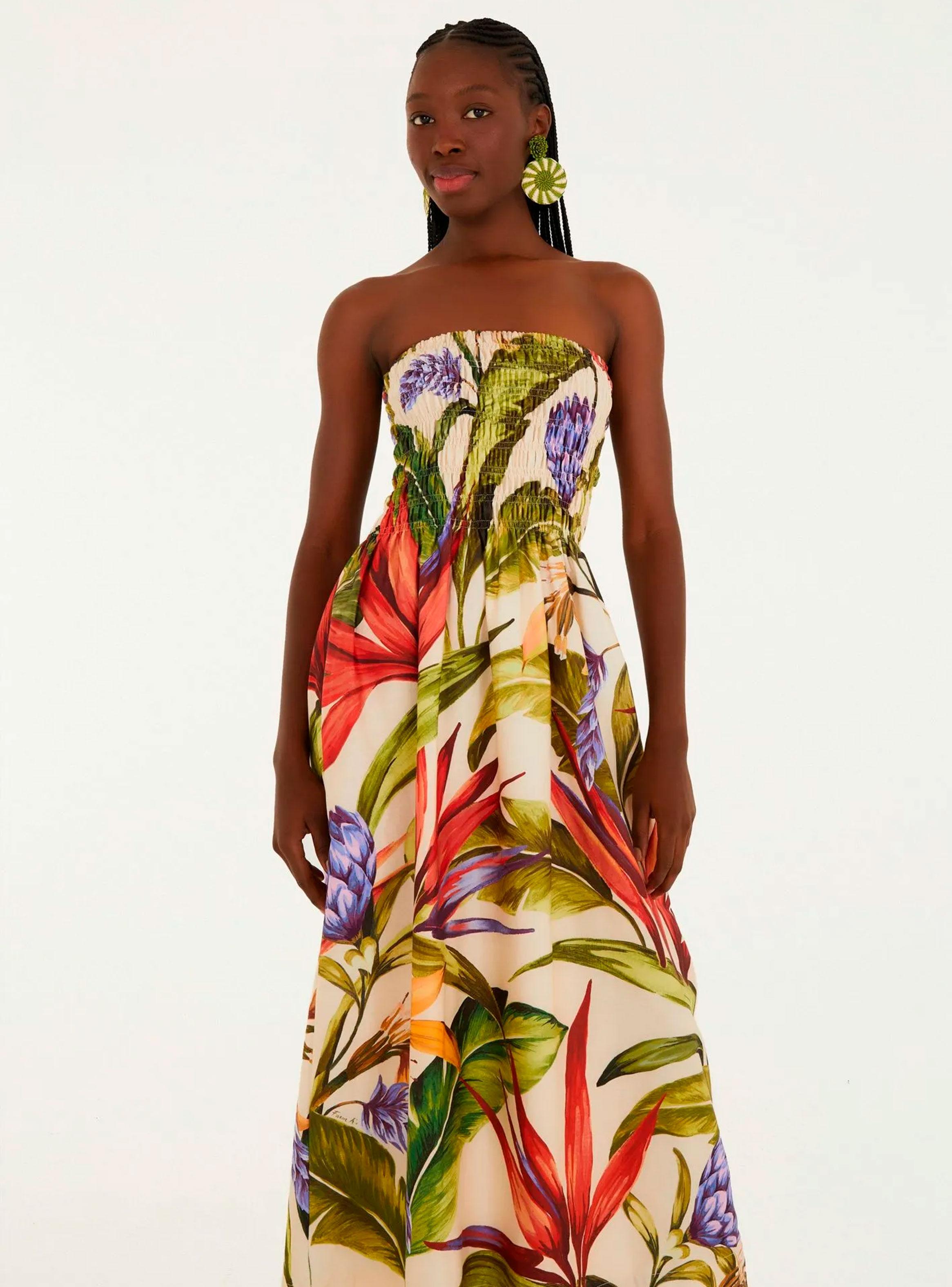 Vestido Midi Strapless Panal Diseño Floral-2