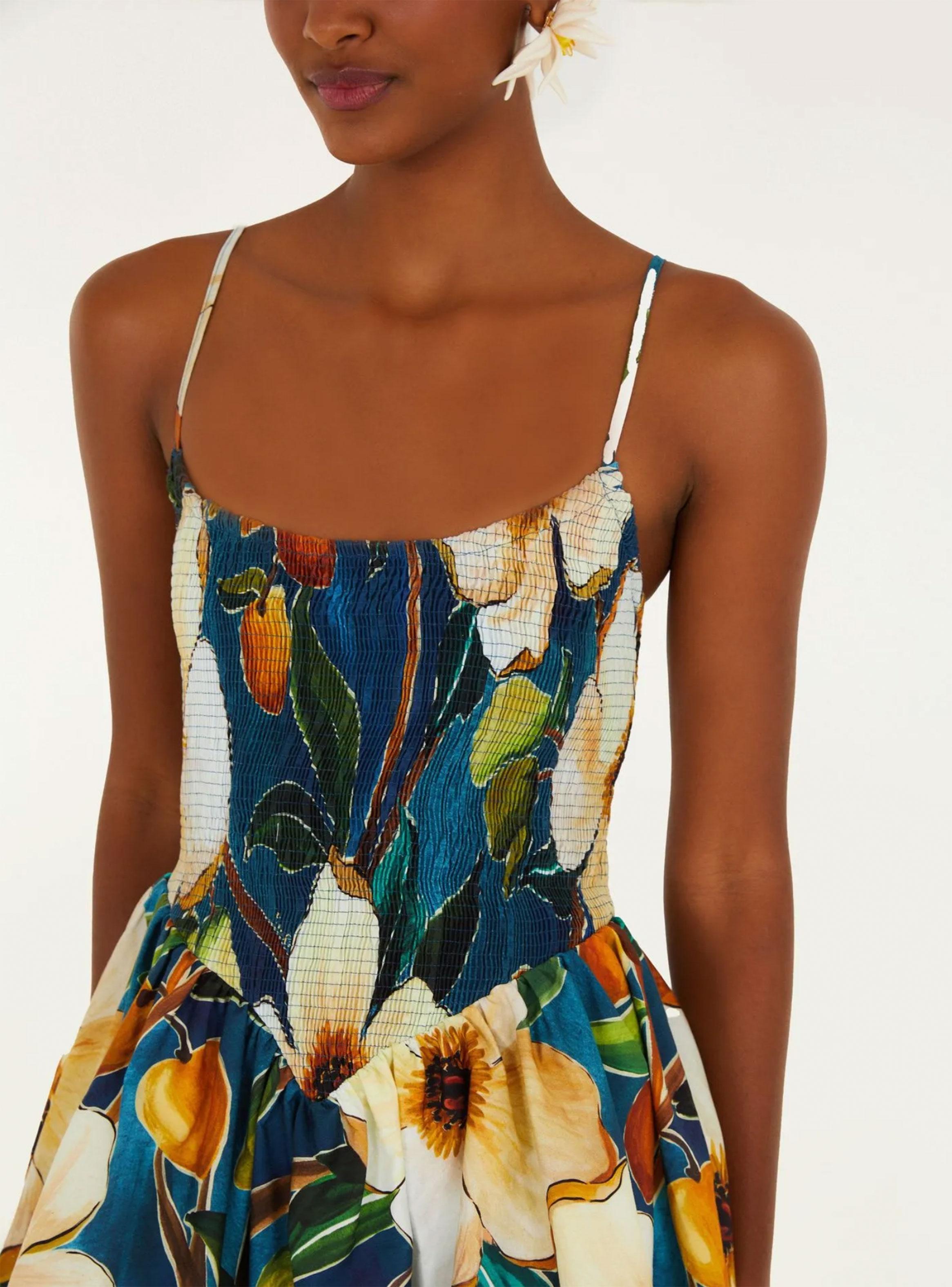 Vestido Globo con Panal y Diseño Floral-2