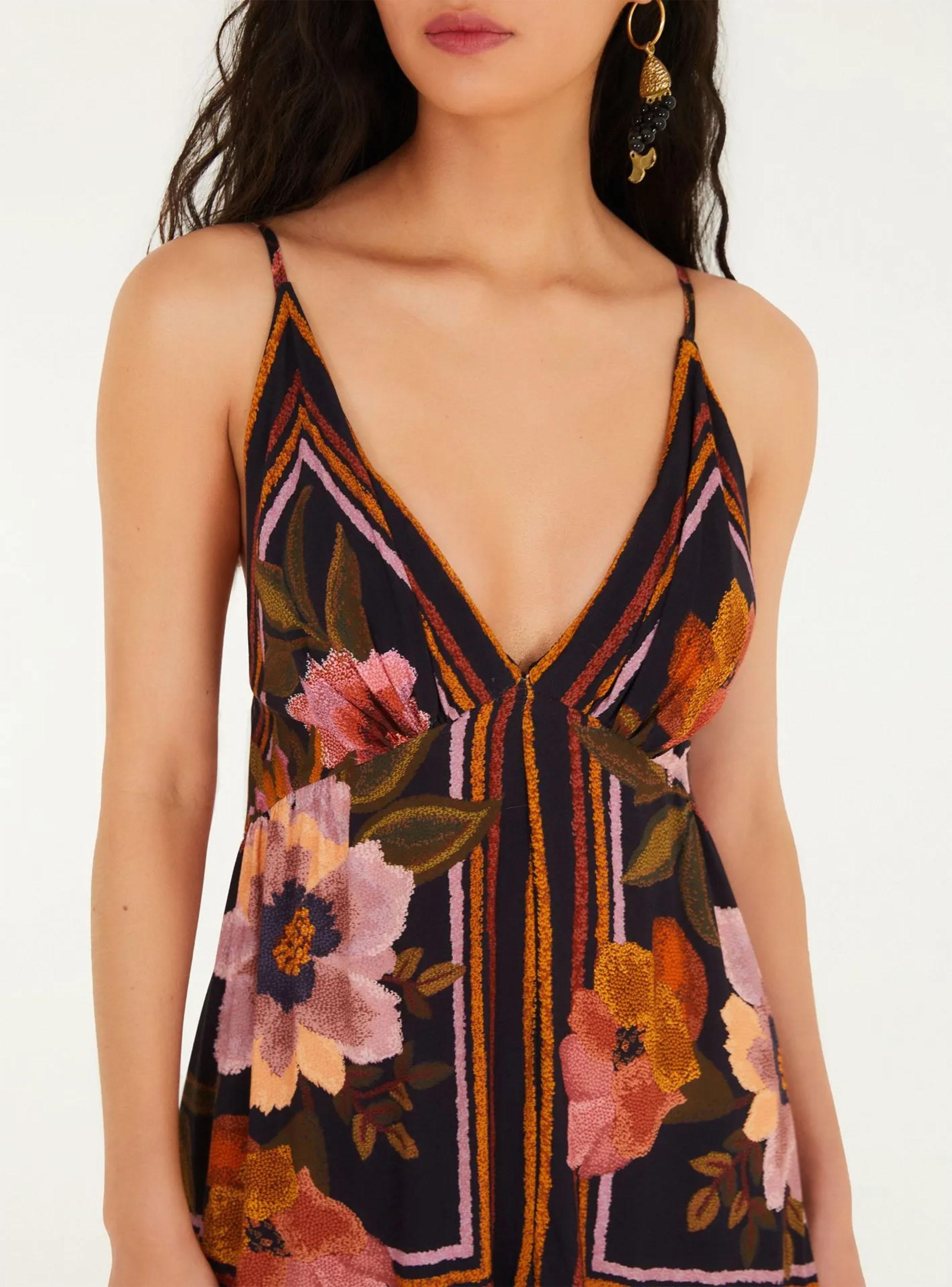 Vestido Largo con Escote V Diseño Floral-2