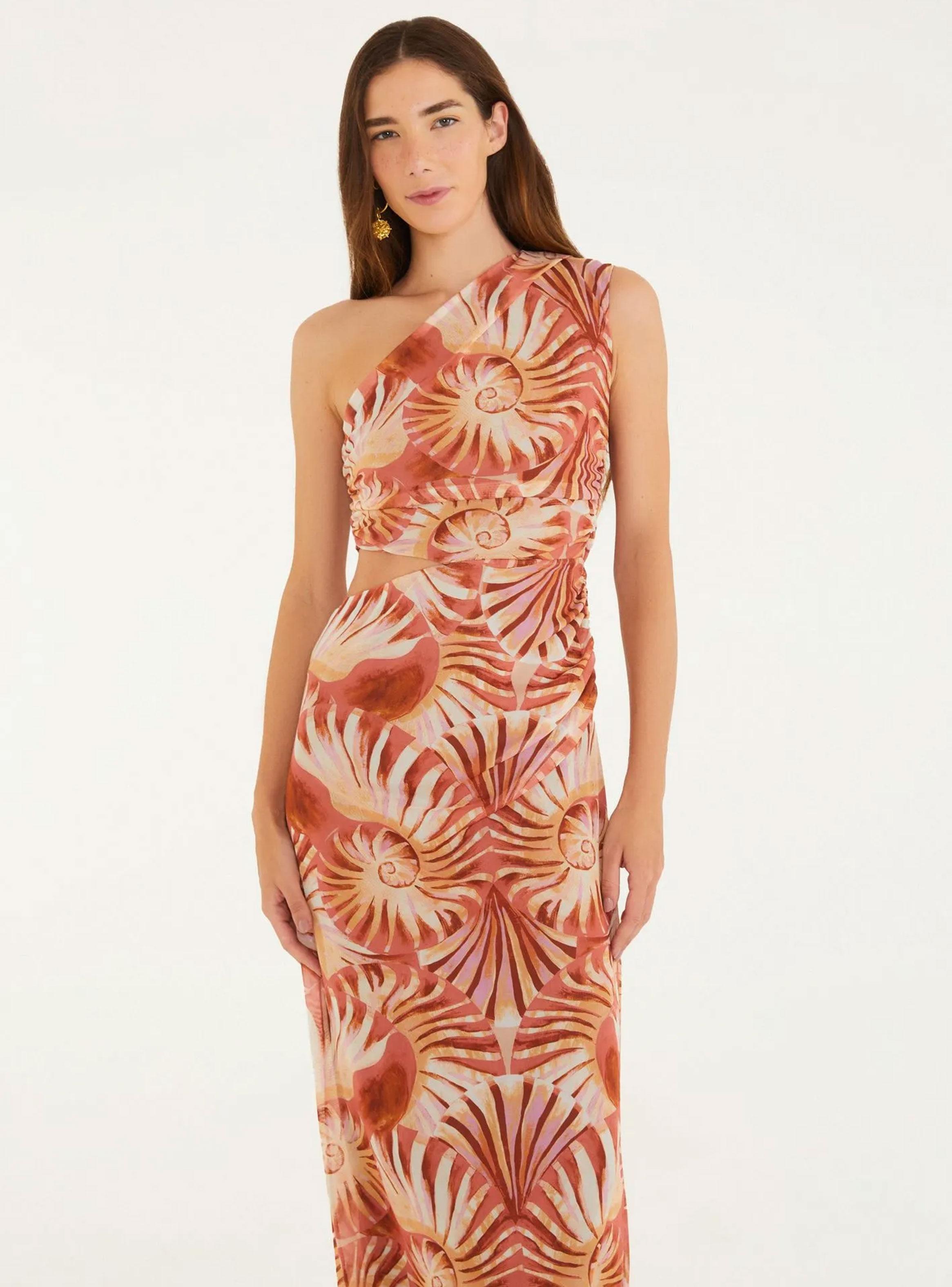 Vestido Midi Escote Asimétrico Diseño Caracoles de Mar-2