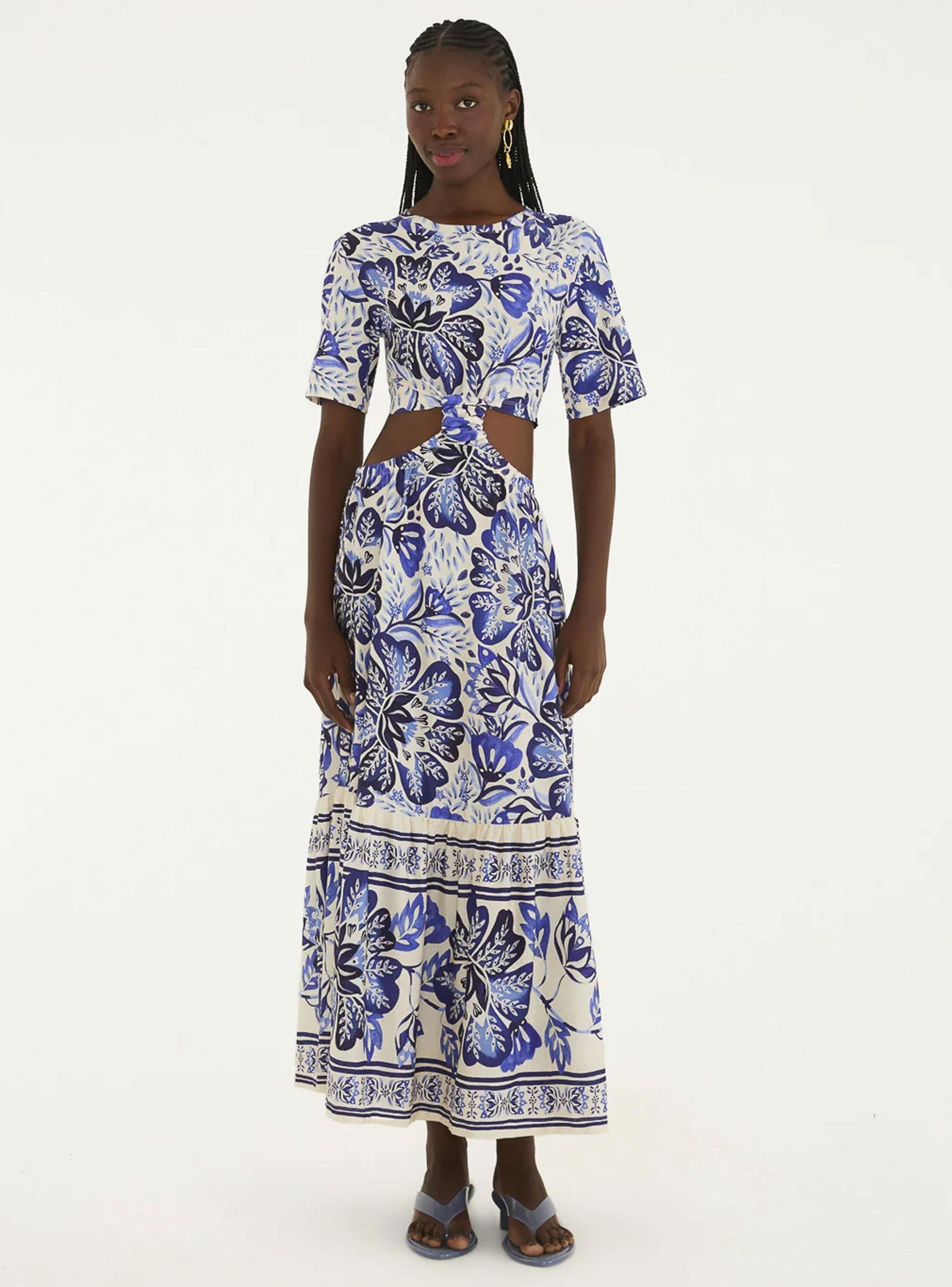 Vestido Midi Detalle de Cortes Diseño Floral-0