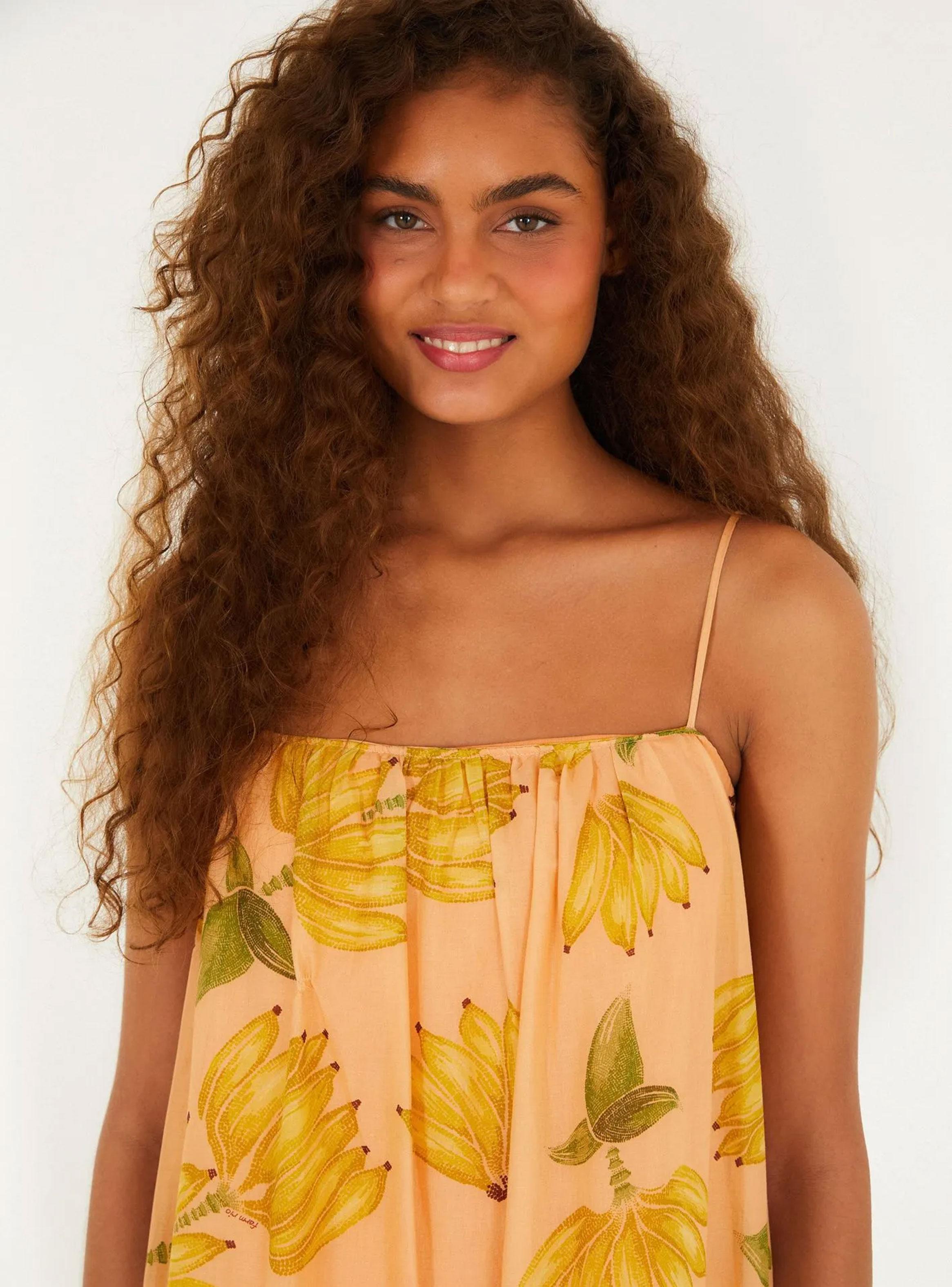 Vestido Midi con Falda Fruncida en Niveles Diseño Plátanos-2