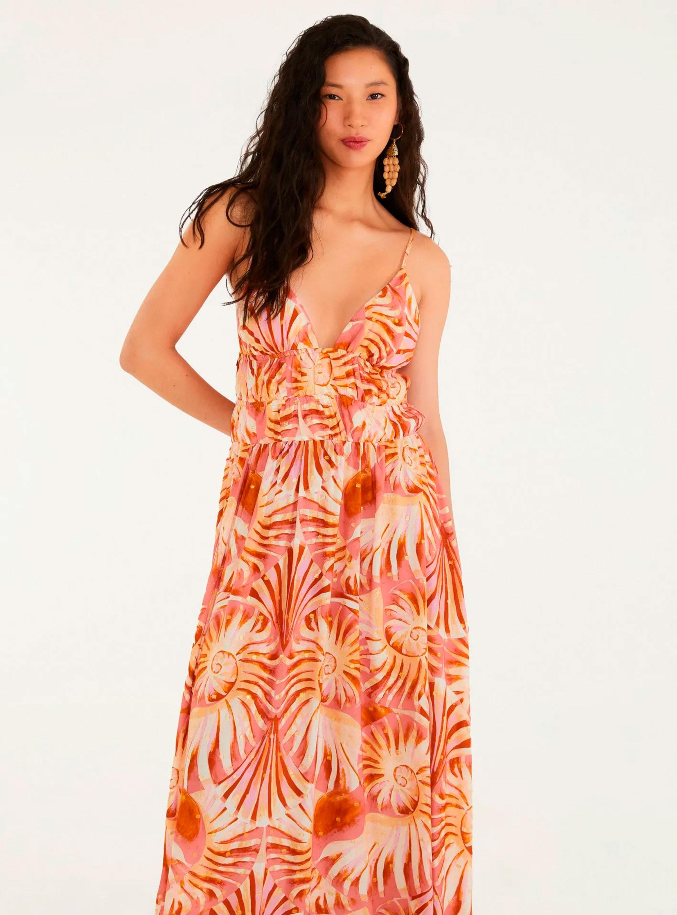 Vestido Largo con Escote V Diseño Caracoles de Mar-2