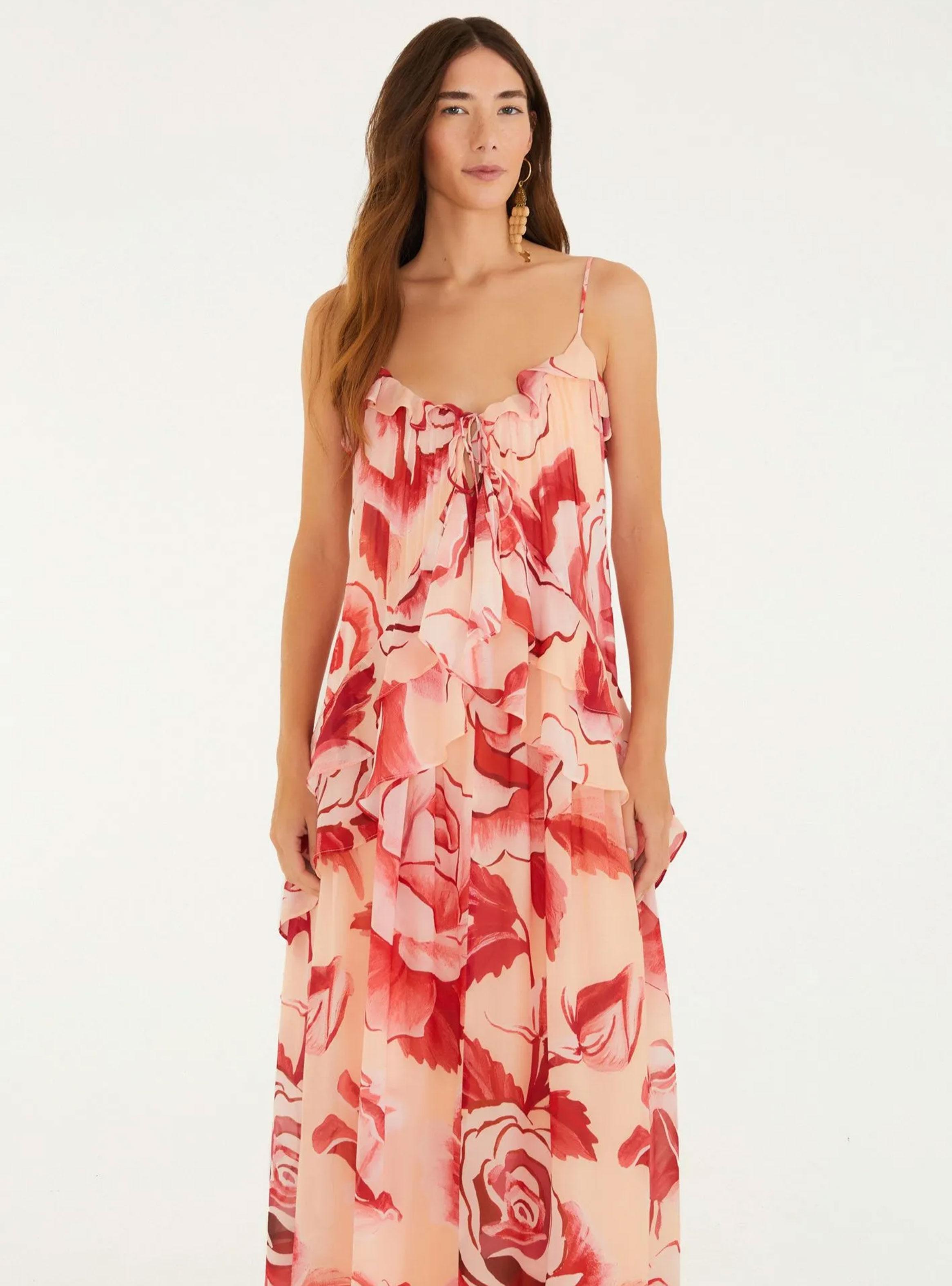Vestido Largo Detalle de Vuelos Diseño Floral-2