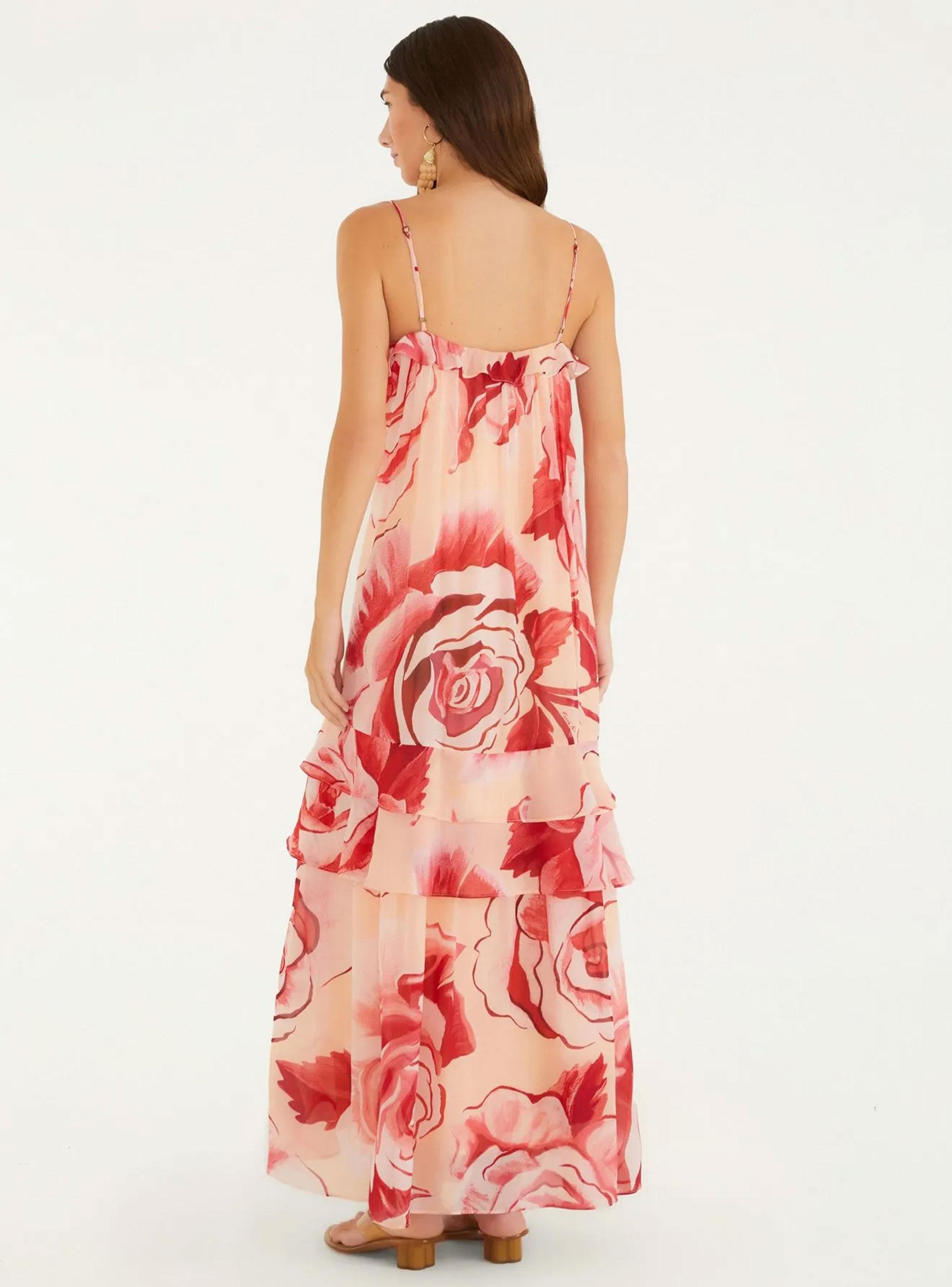 Vestido Largo Detalle de Vuelos Diseño Floral-1