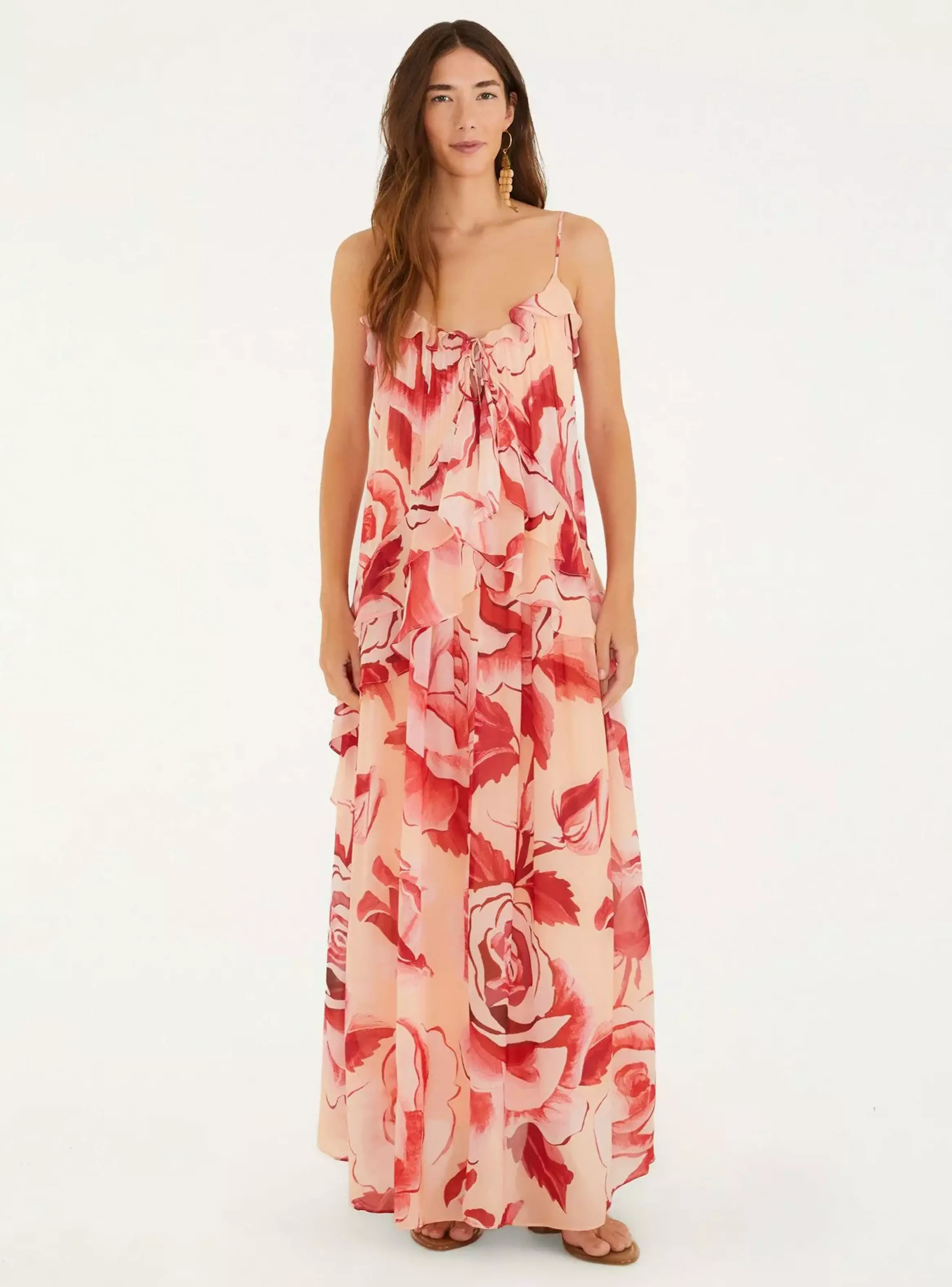 Vestido Largo Detalle de Vuelos Diseño Floral-0