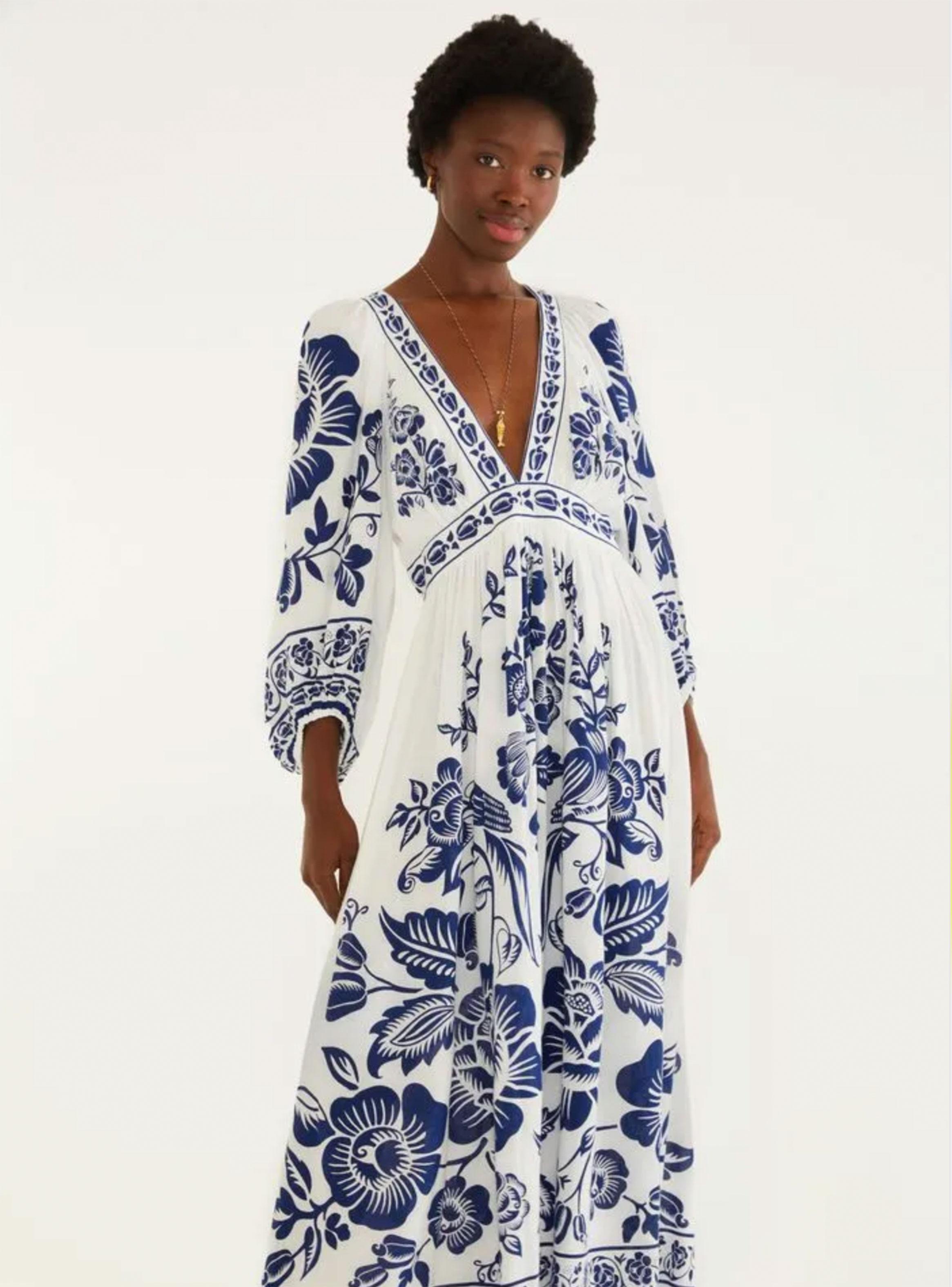 Vestido Largo con Mangas Aglobadas Diseño Floral-2