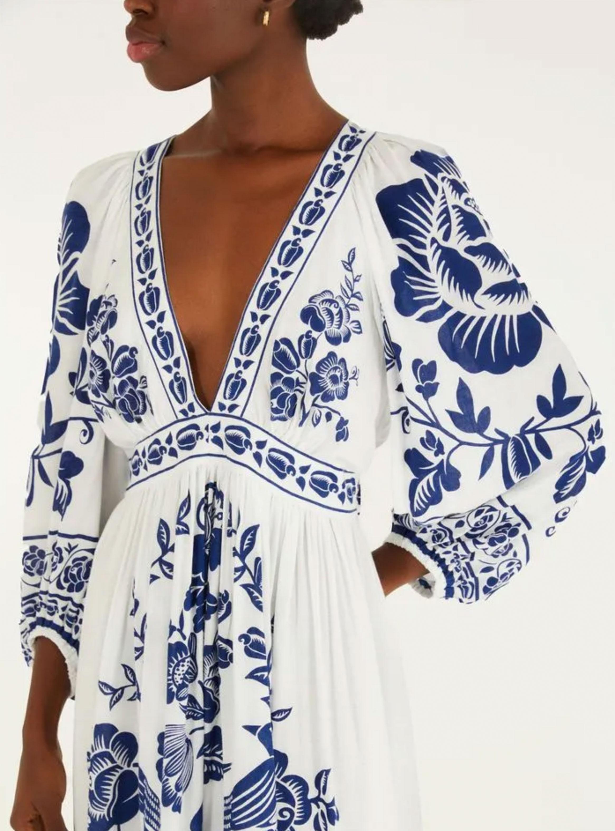 Vestido Largo con Mangas Aglobadas Diseño Floral-3