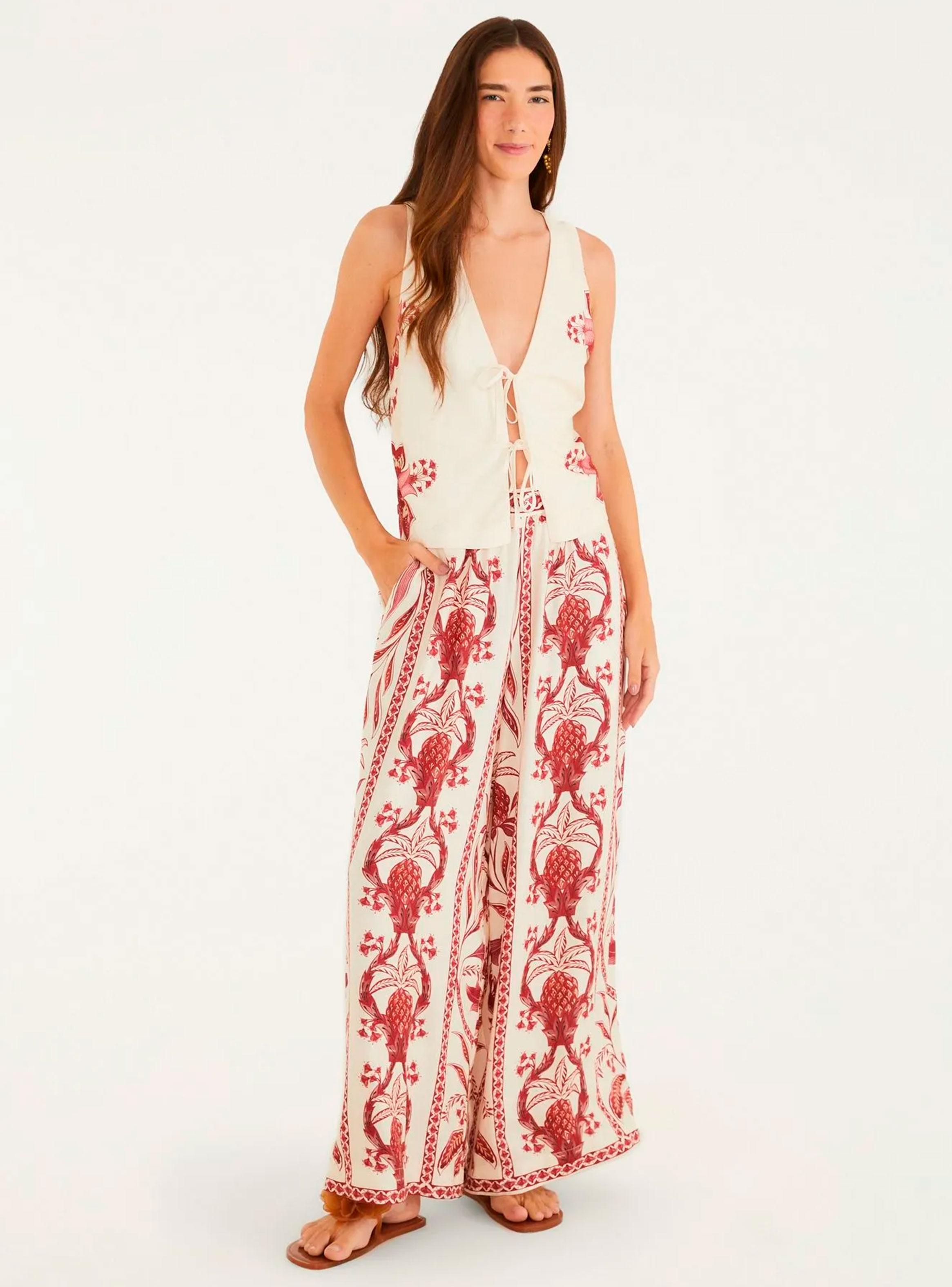 Pantalón Wide Leg Diseño Piñas Tropicales-3