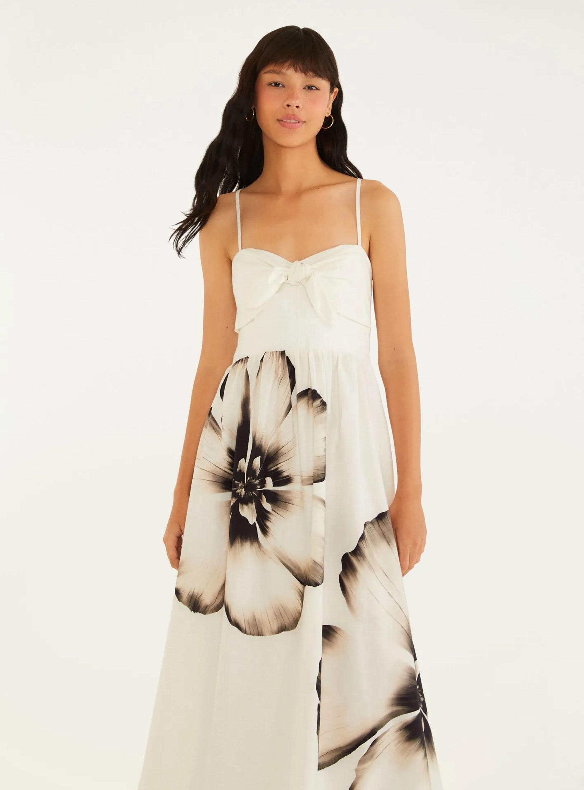 Vestido Midi Detalle Escote de Amarra Diseño Maxi Flores-2
