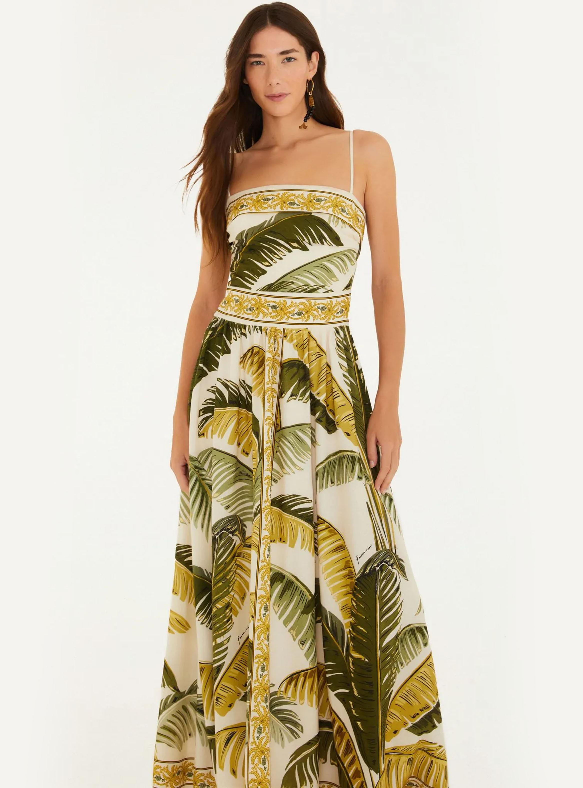 Vestido Largo Diseño Hojas Tropicales-2