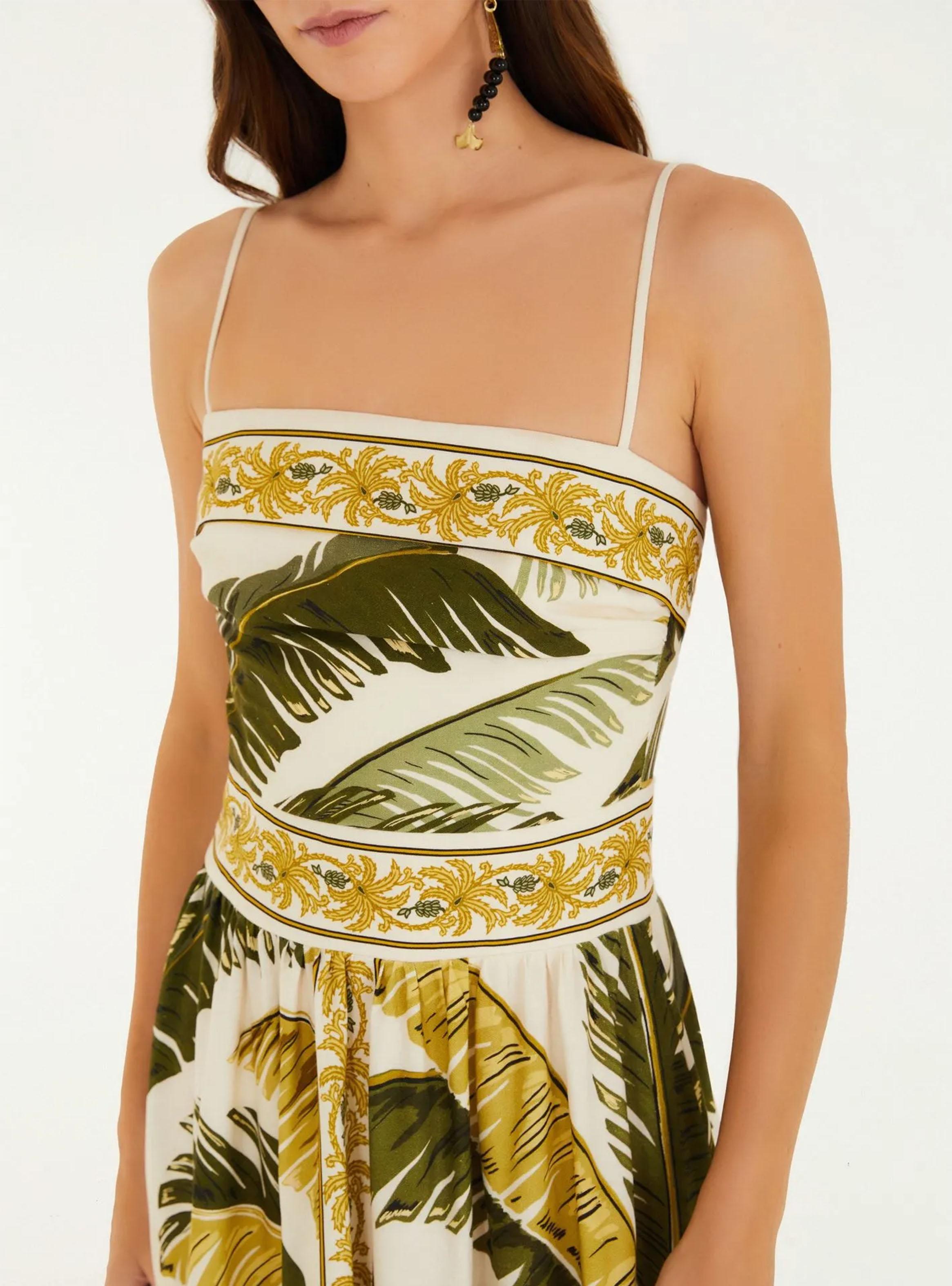 Vestido Largo Diseño Hojas Tropicales-3
