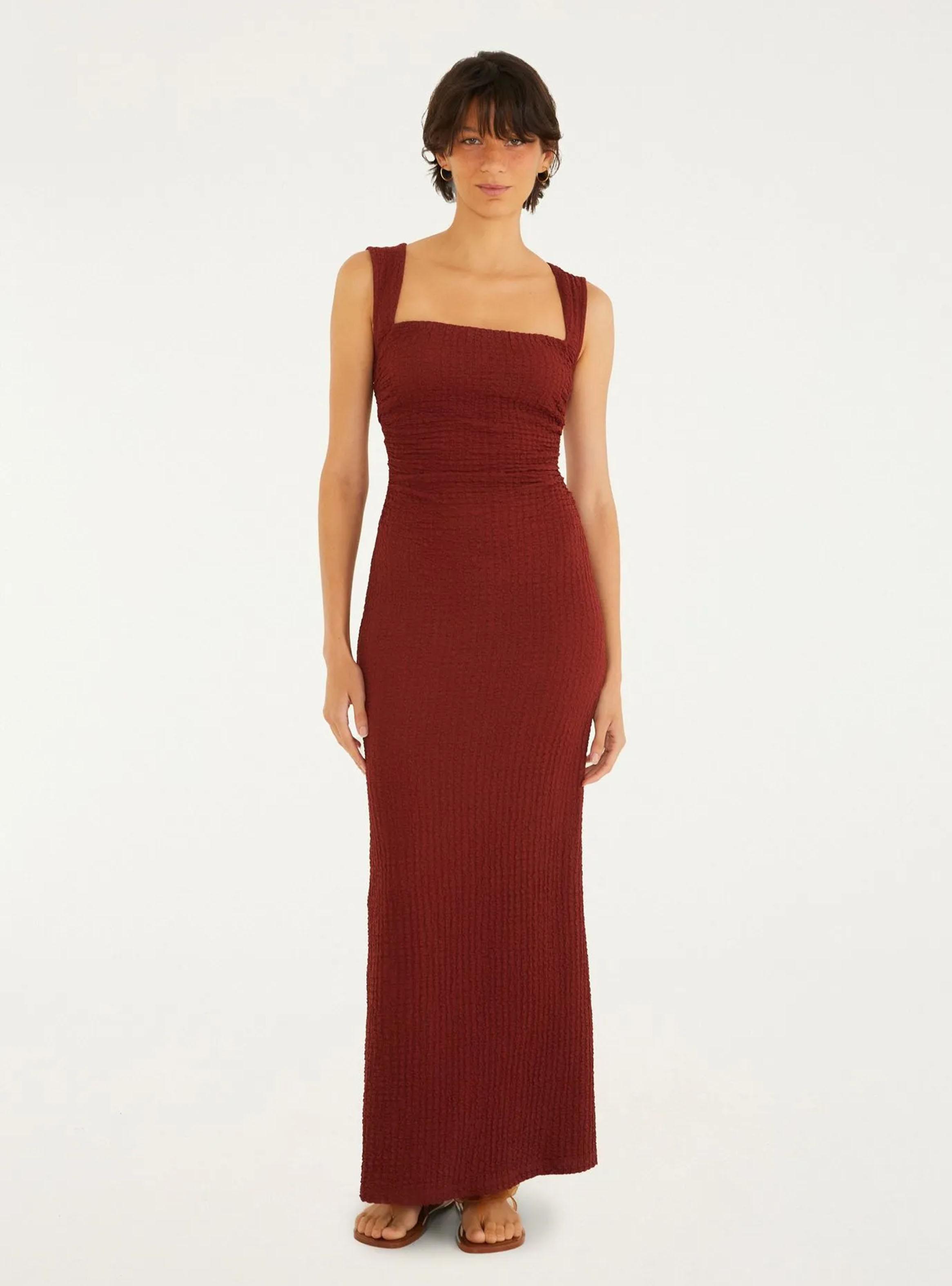 Vestido Largo Ajustado Escote Cuadrado-0