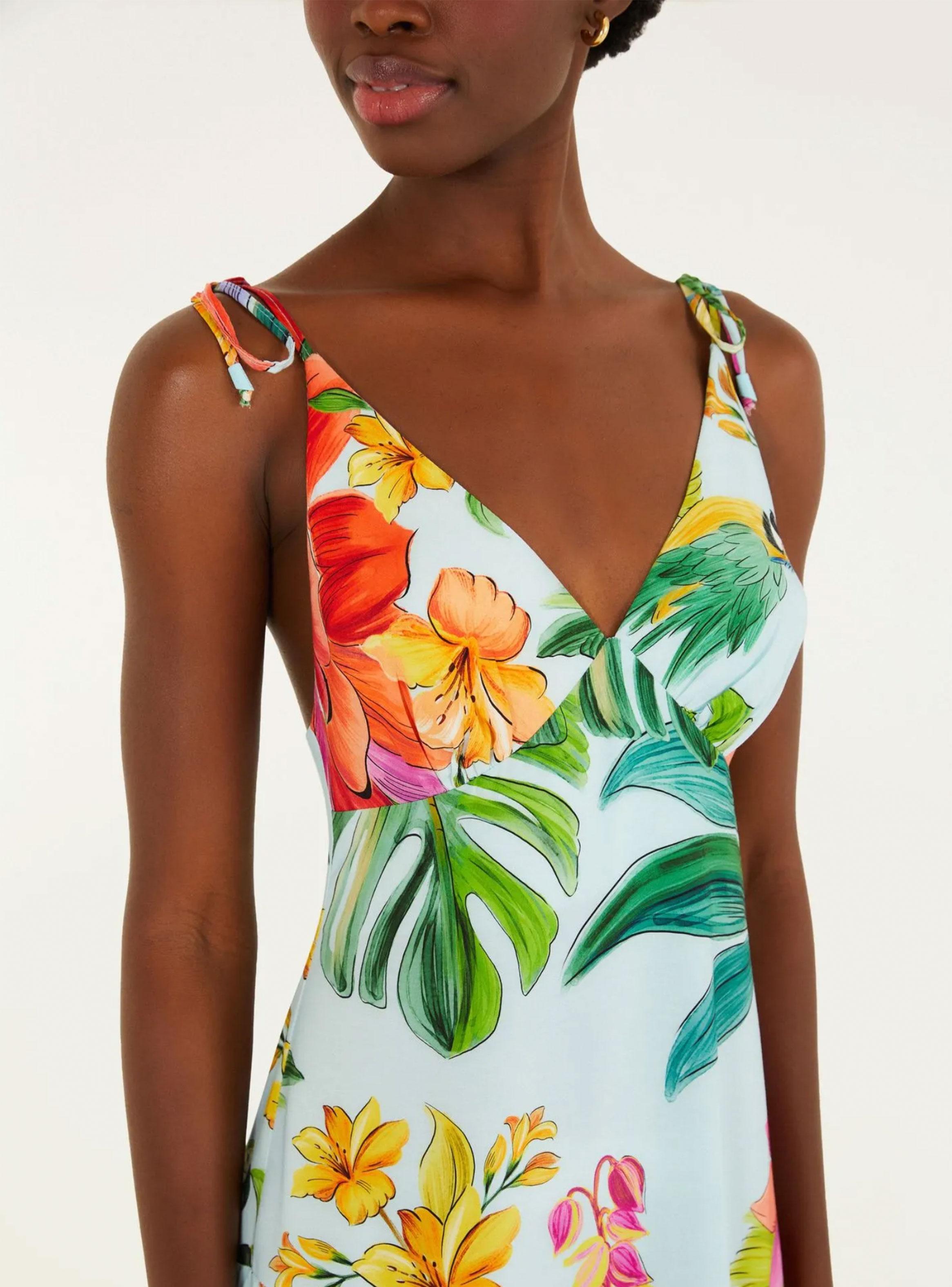 Vestido Midi Diseño Floral y Loros-3