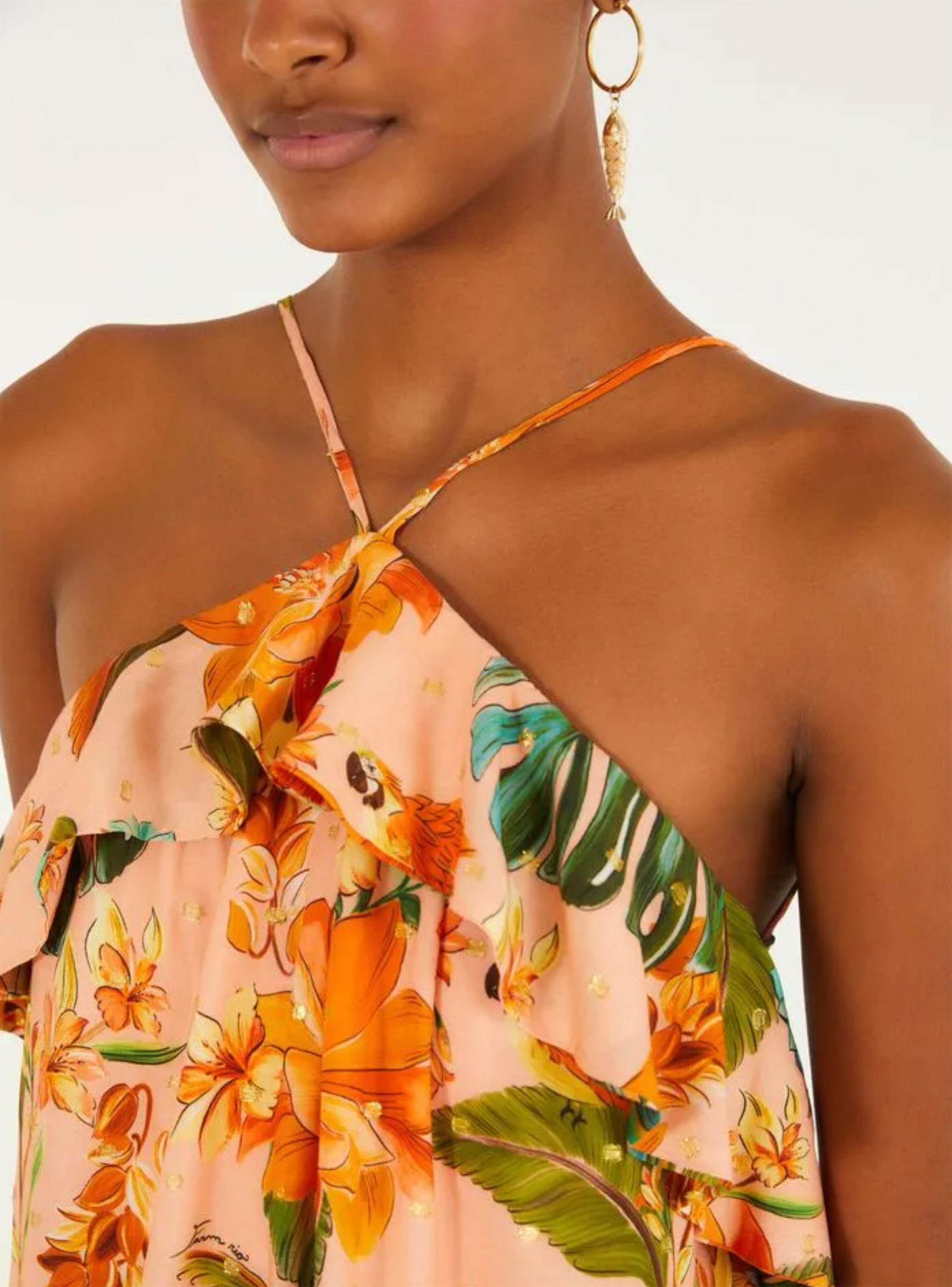 Vestido Corto Halter con Vuelo Diseño Tropical-2